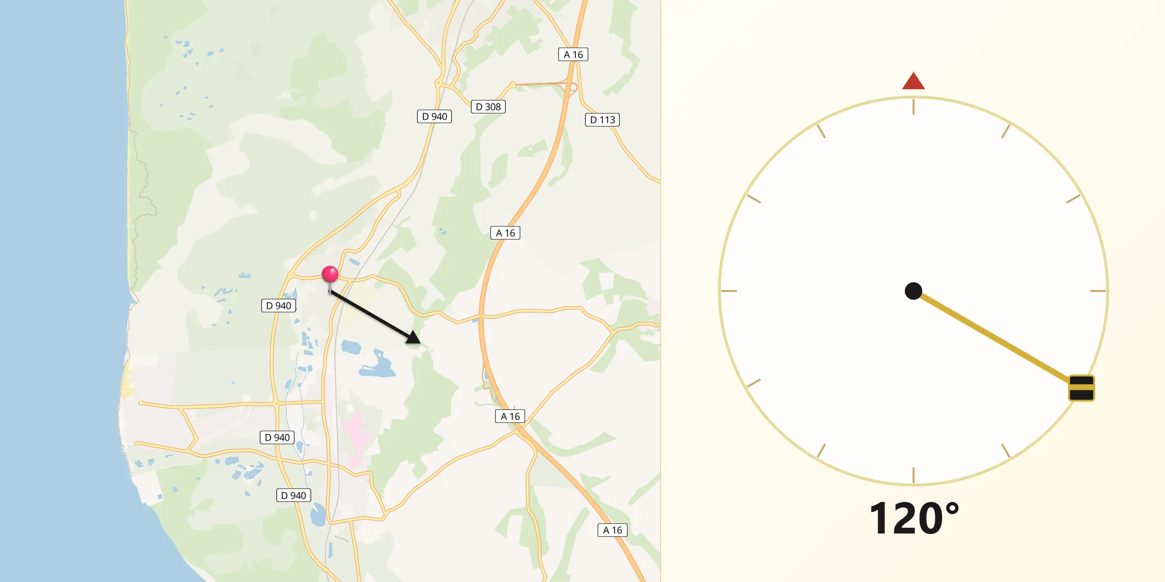 Direction vers la Qibla depuis Dannes