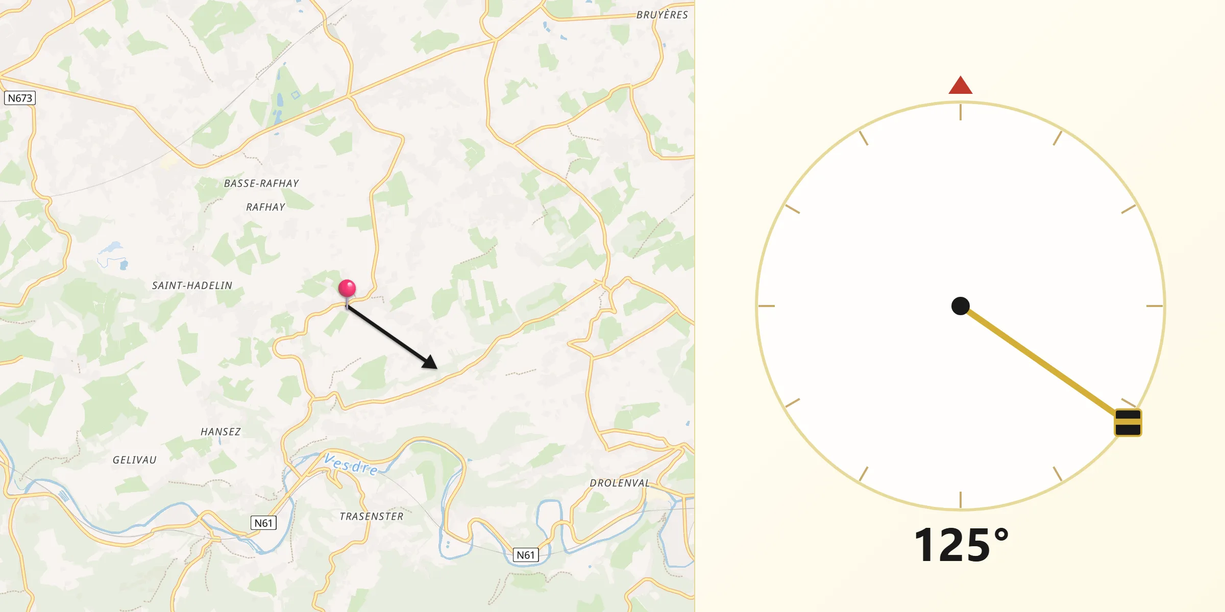Direction vers la Qibla depuis Olne