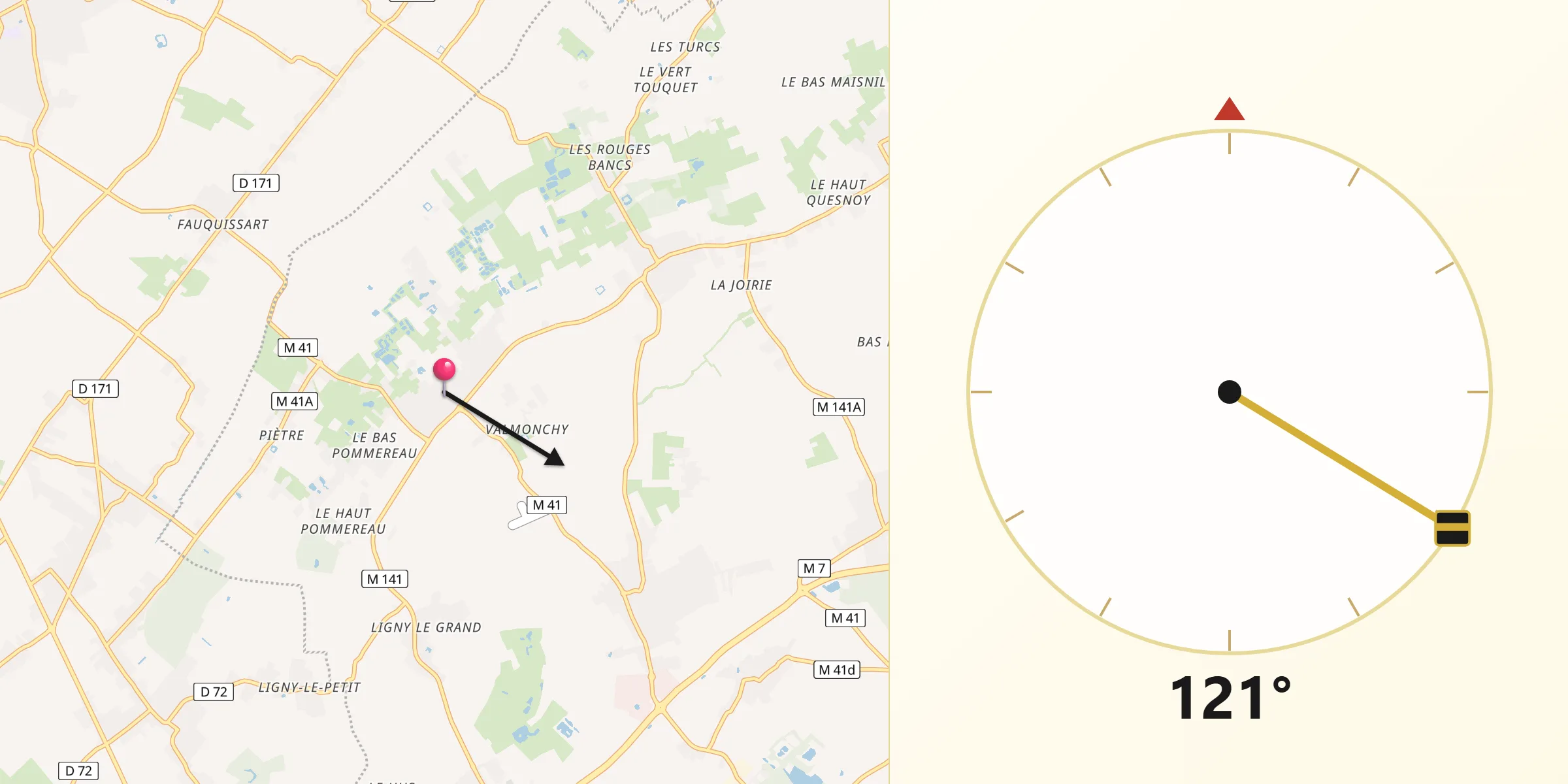 Direction vers la Qibla depuis Aubers