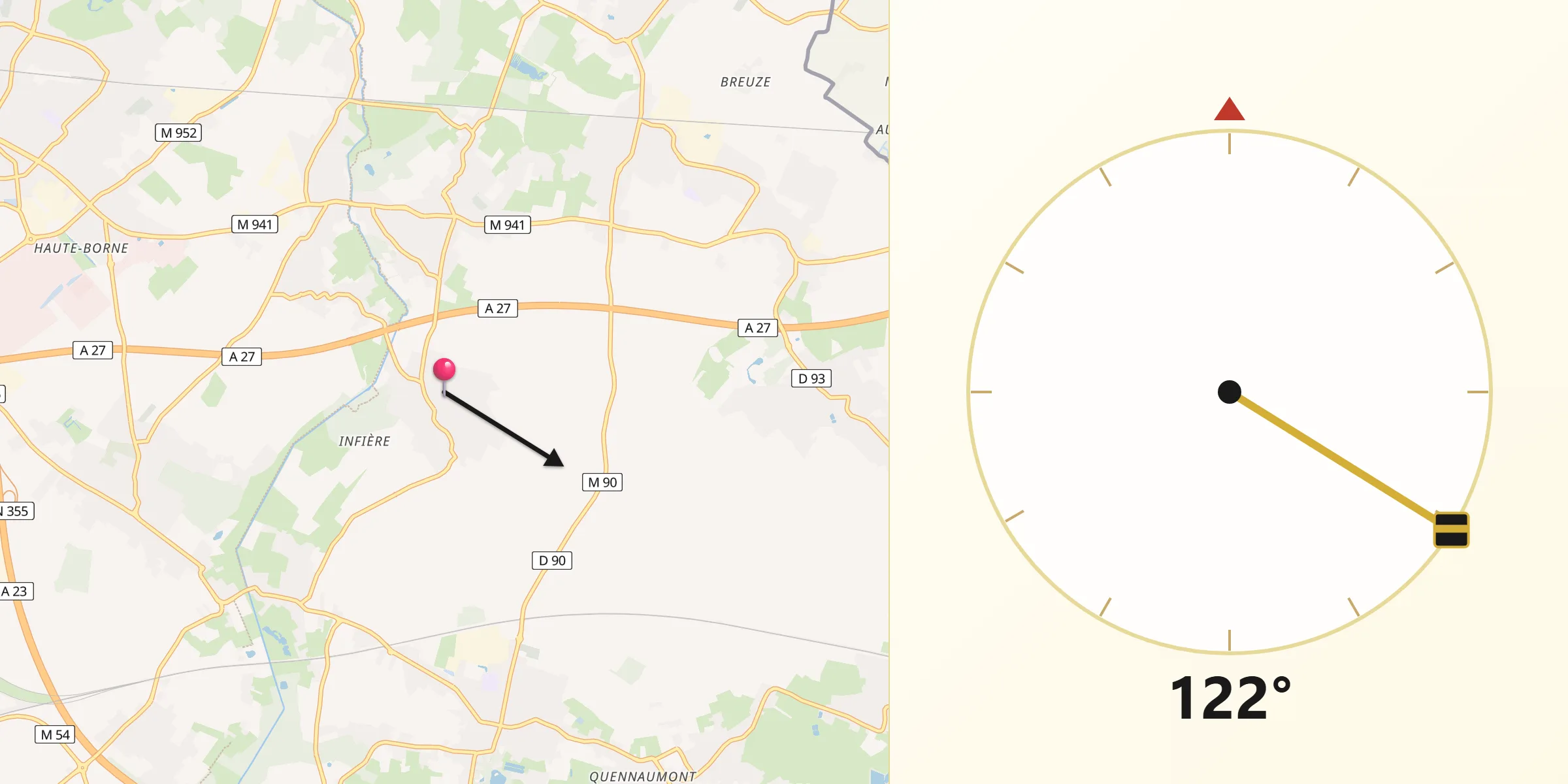 Direction vers la Qibla depuis Gruson