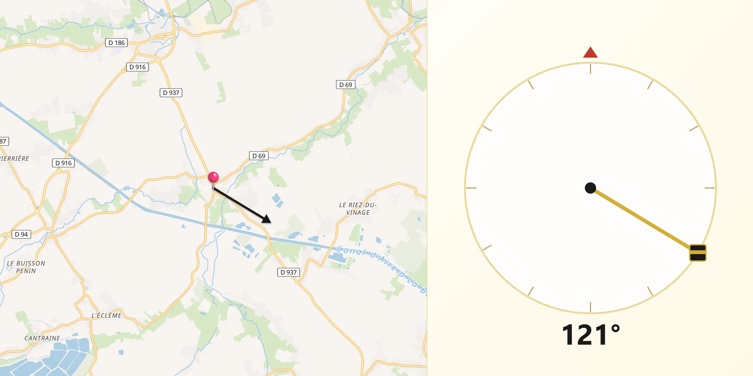 Direction vers la Qibla depuis Robecq