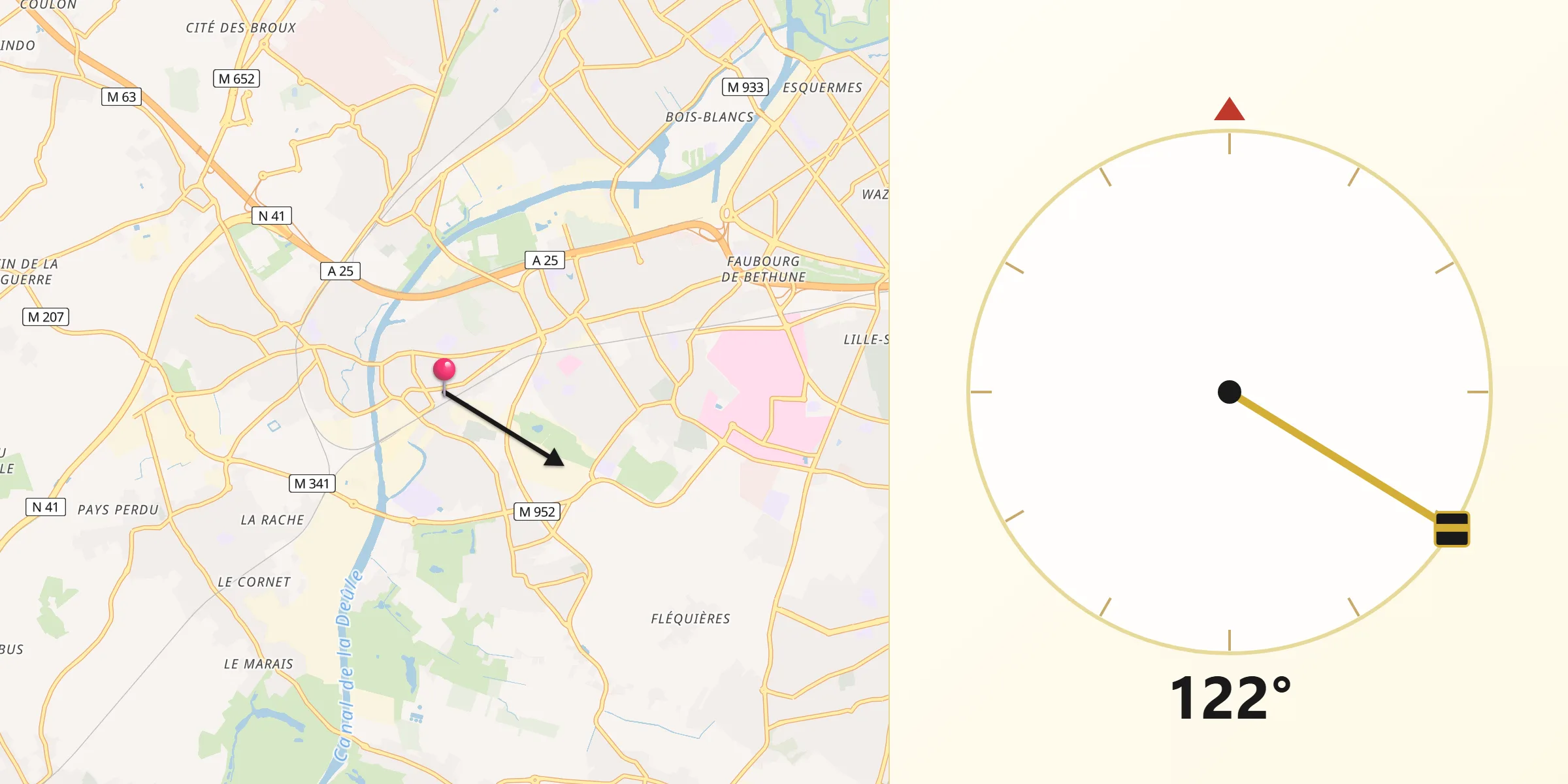 Direction vers la Qibla depuis Haubourdin