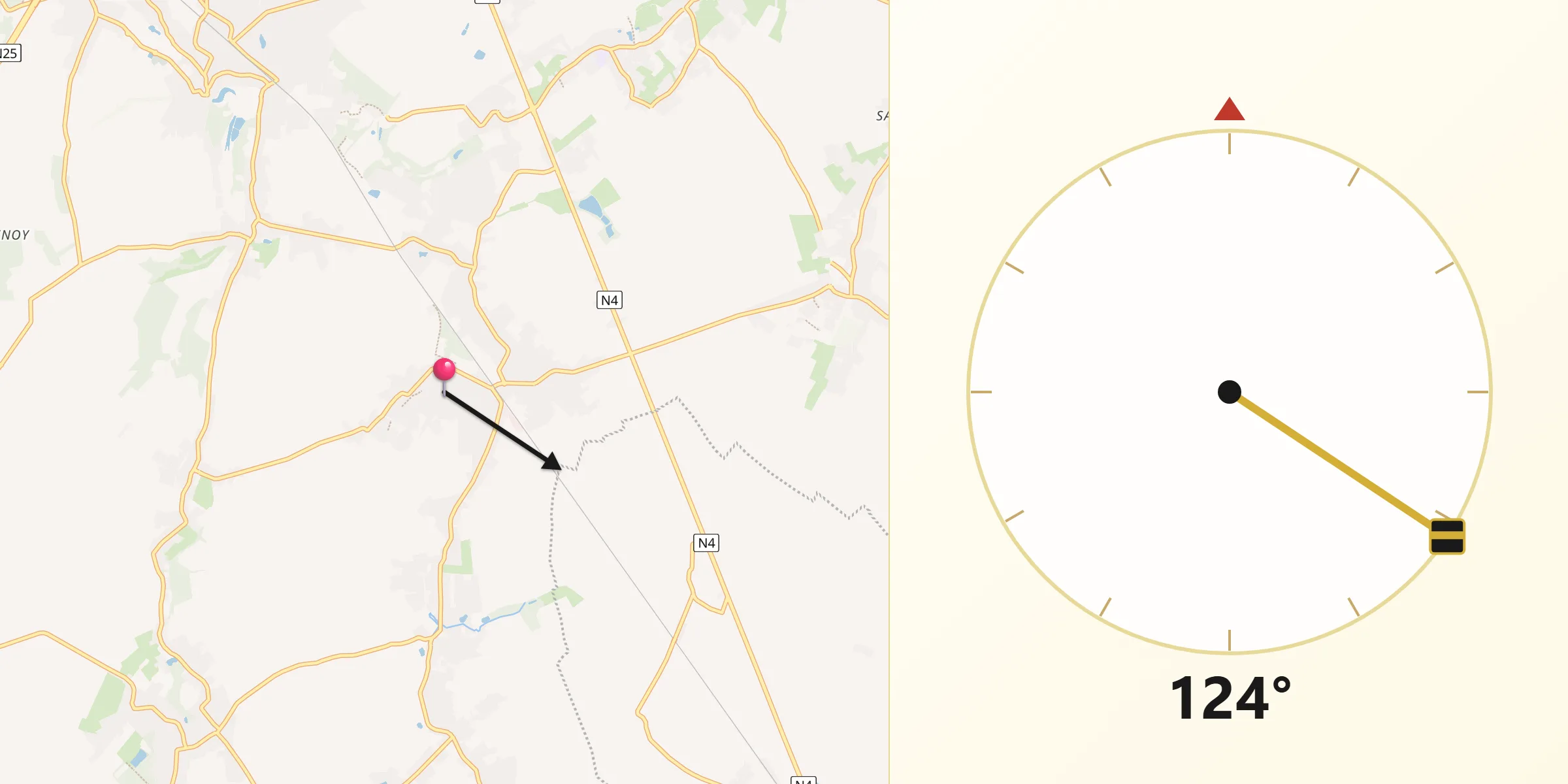 Direction vers la Qibla depuis Chastre-Villeroux-Blanmont