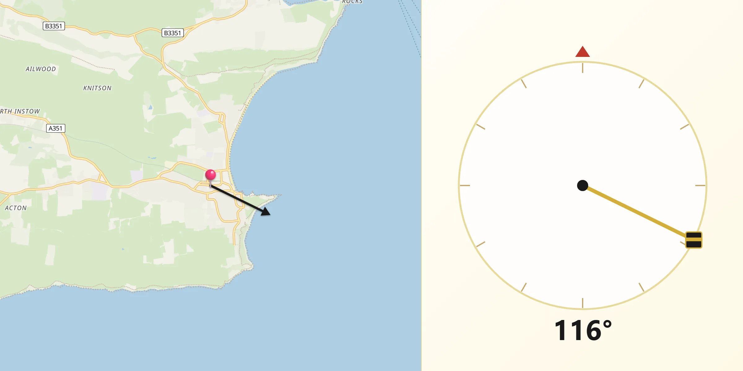 Qibla Direction from Swanage