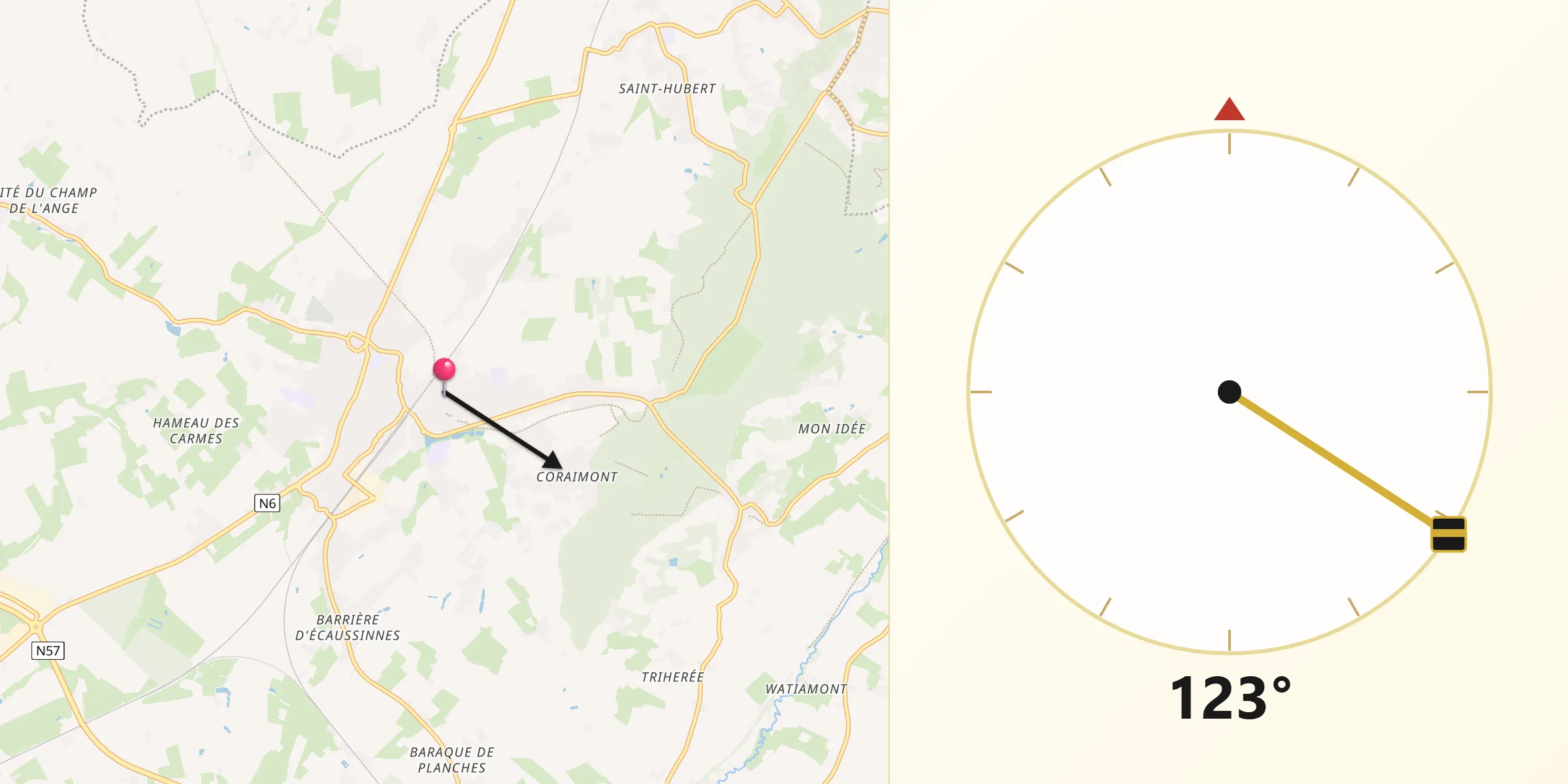 Direction vers la Qibla depuis Braine-le-Comte