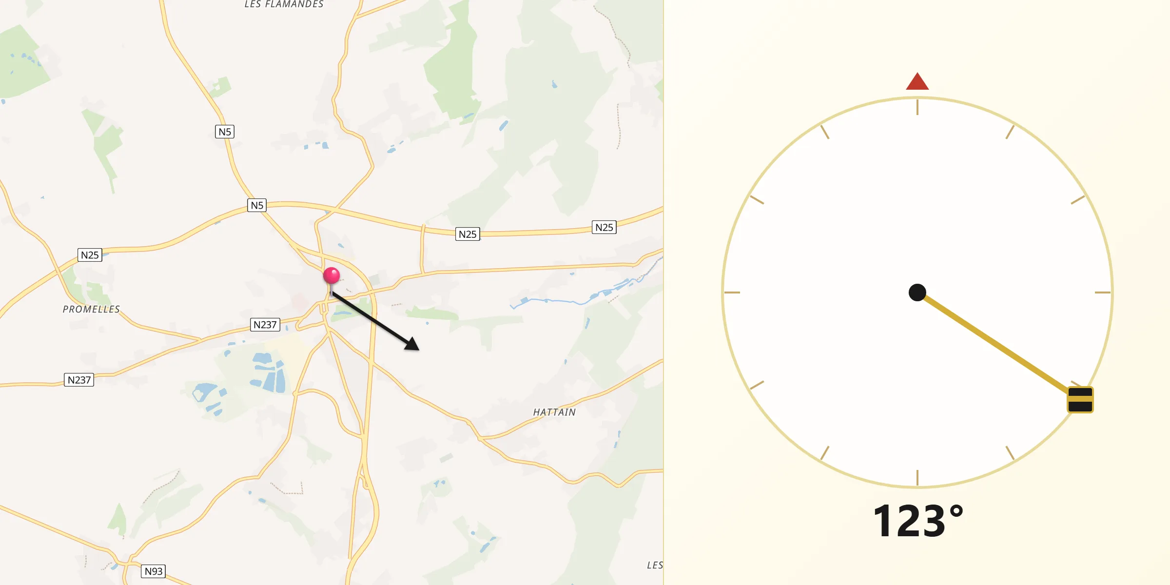 Direction vers la Qibla depuis Genappe