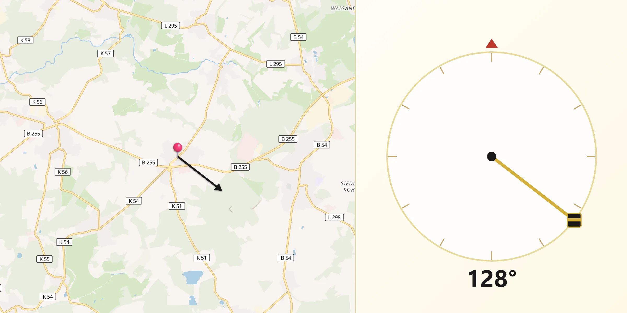 Qibla-Richtung von Hellenhahn-Schellenberg