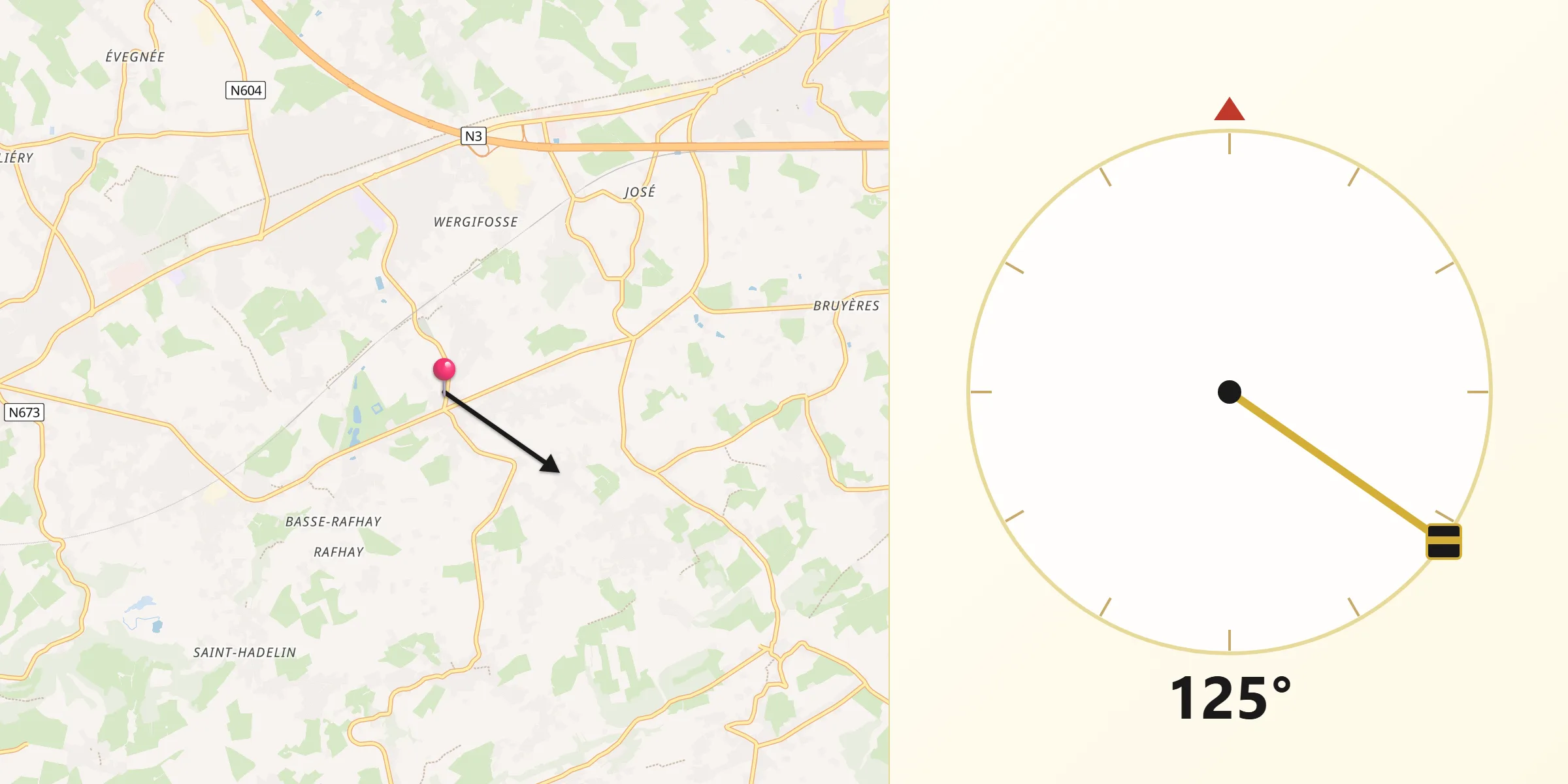 Direction vers la Qibla depuis Soumagne