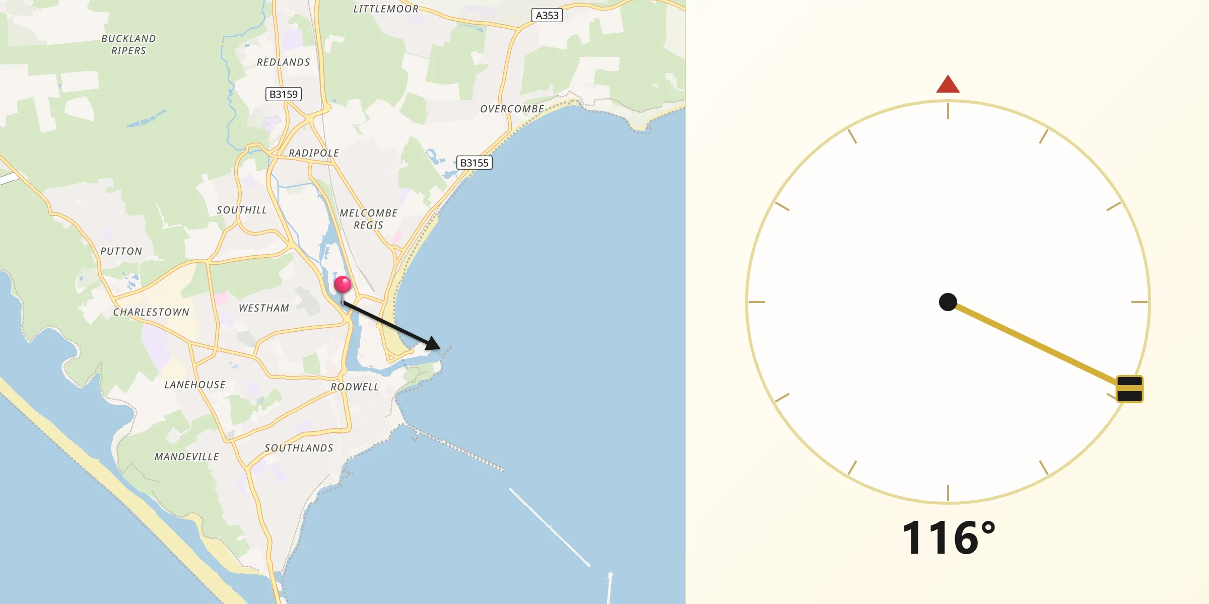 Qibla Direction from Weymouth