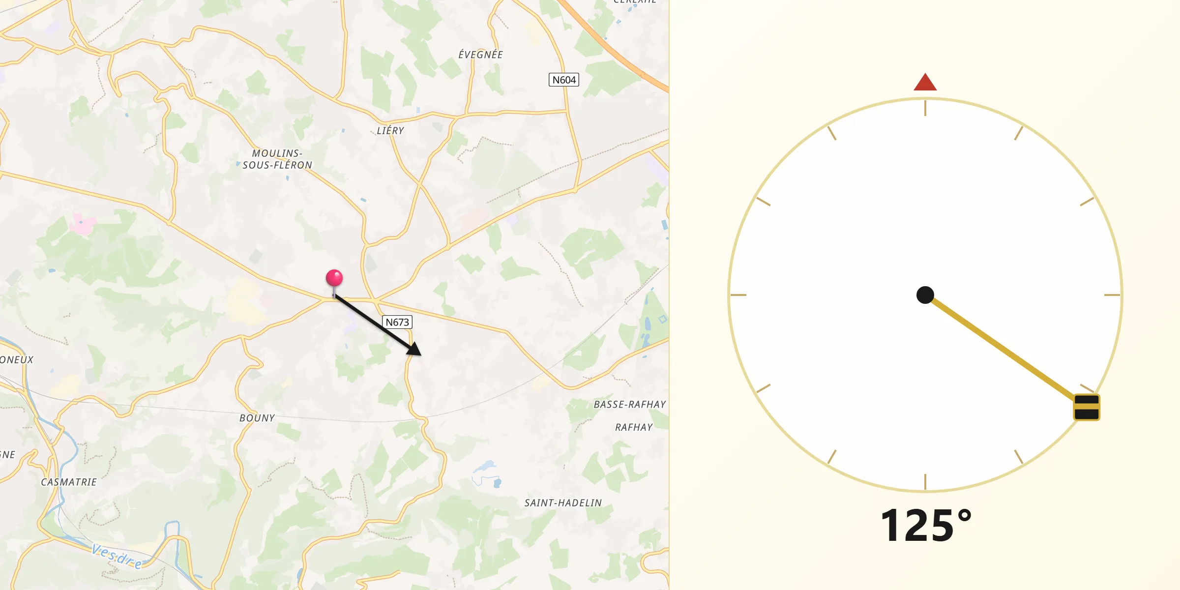 Direction vers la Qibla depuis Fléron