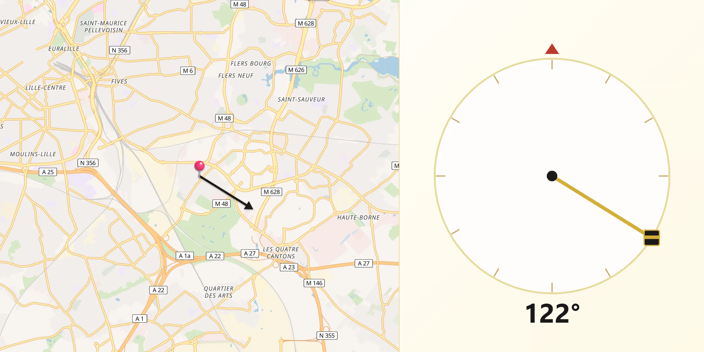 Direction vers la Qibla depuis Lezennes