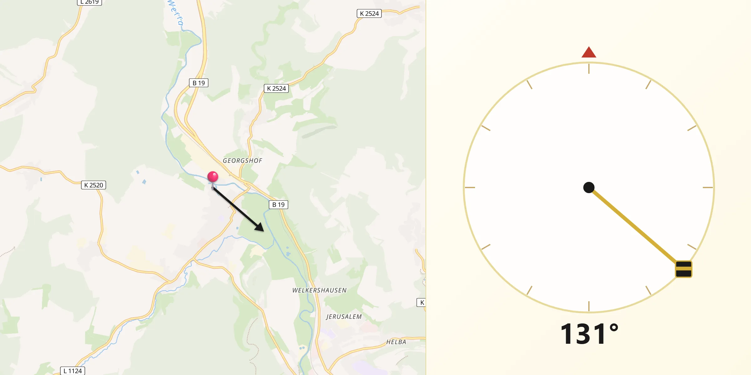 Qibla-Richtung von Walldorf