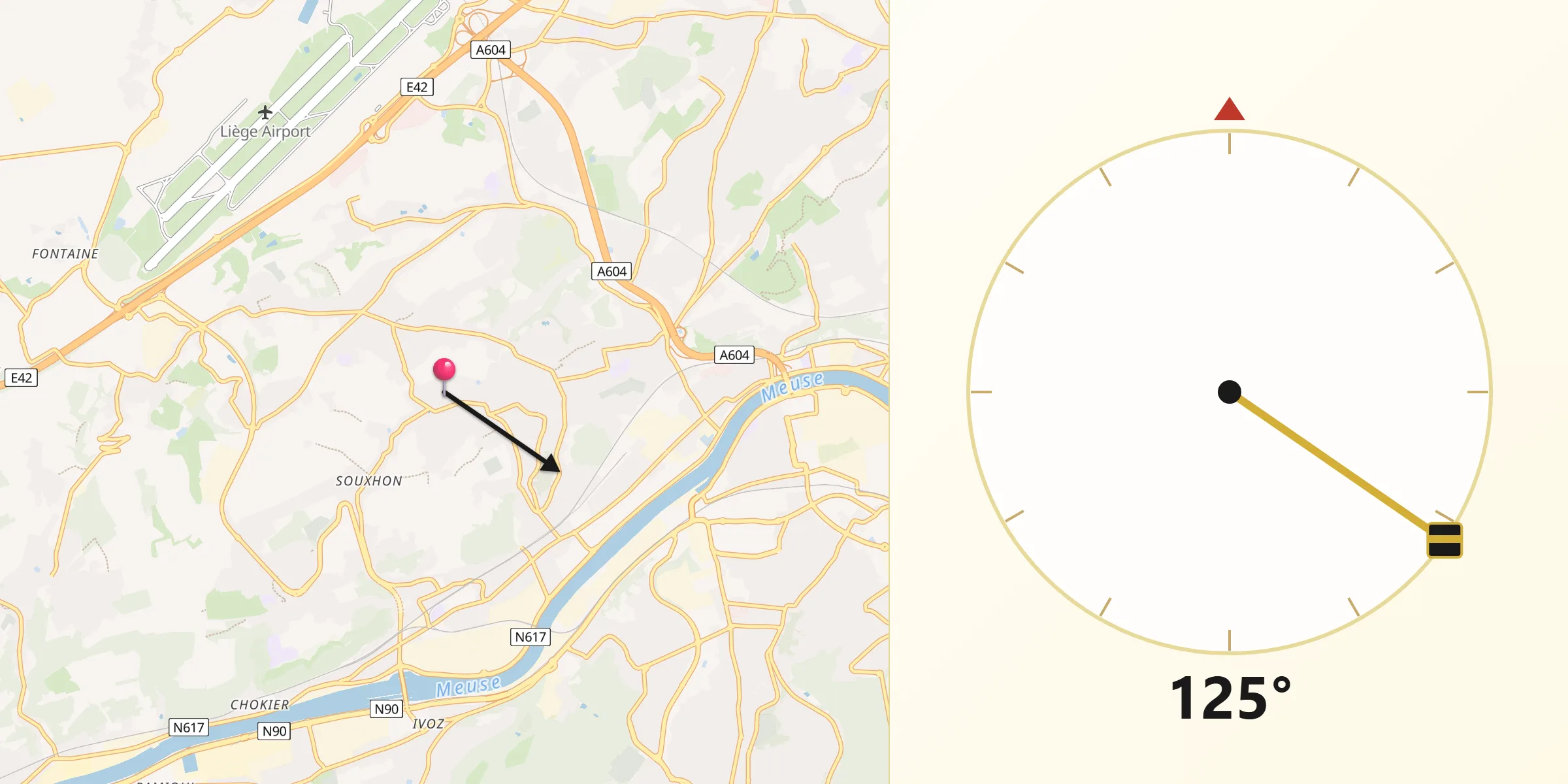 Qibla Richting vanaf Mons-lez-Liège