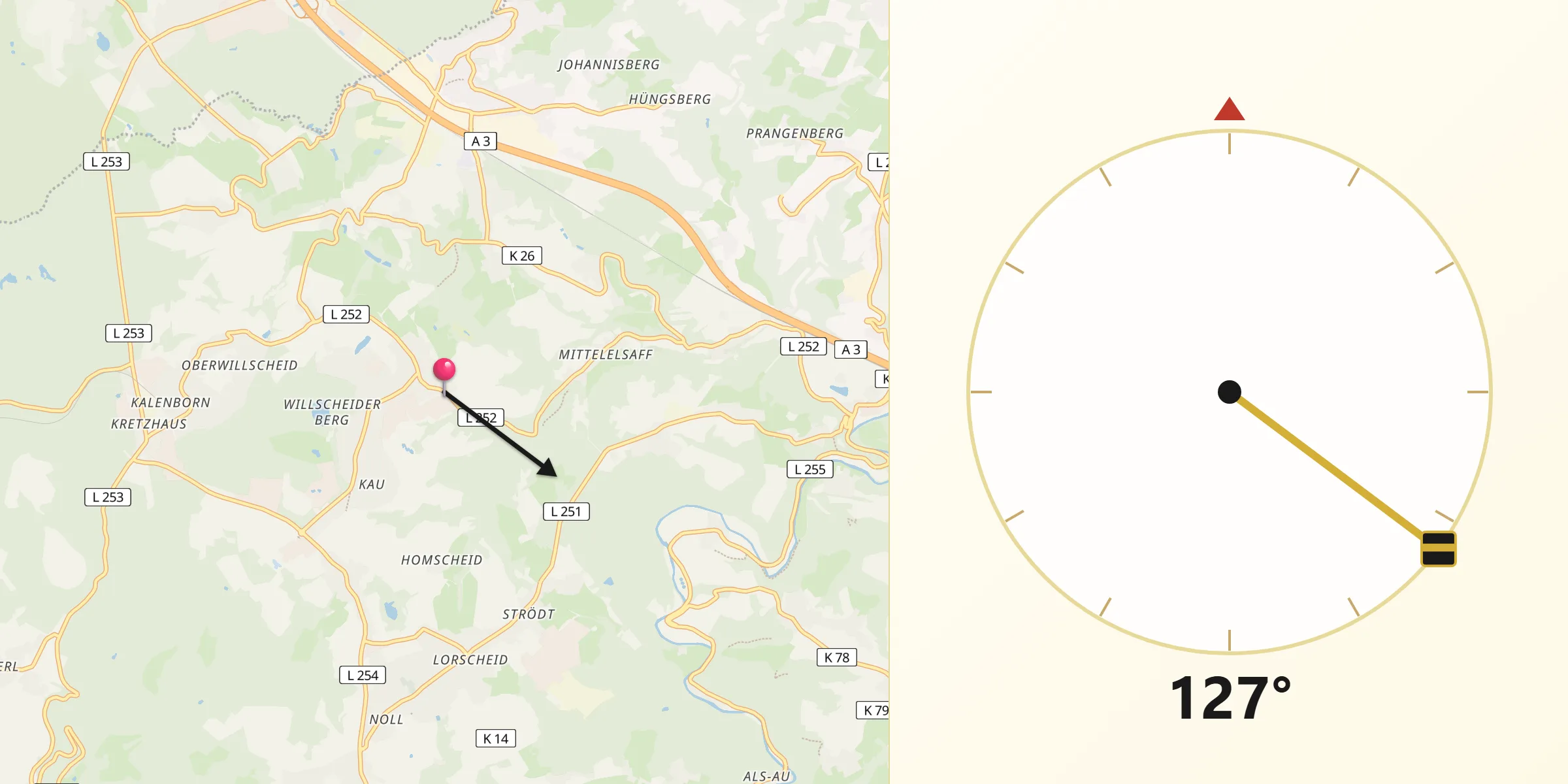 Qibla-Richtung von Vettelschoß