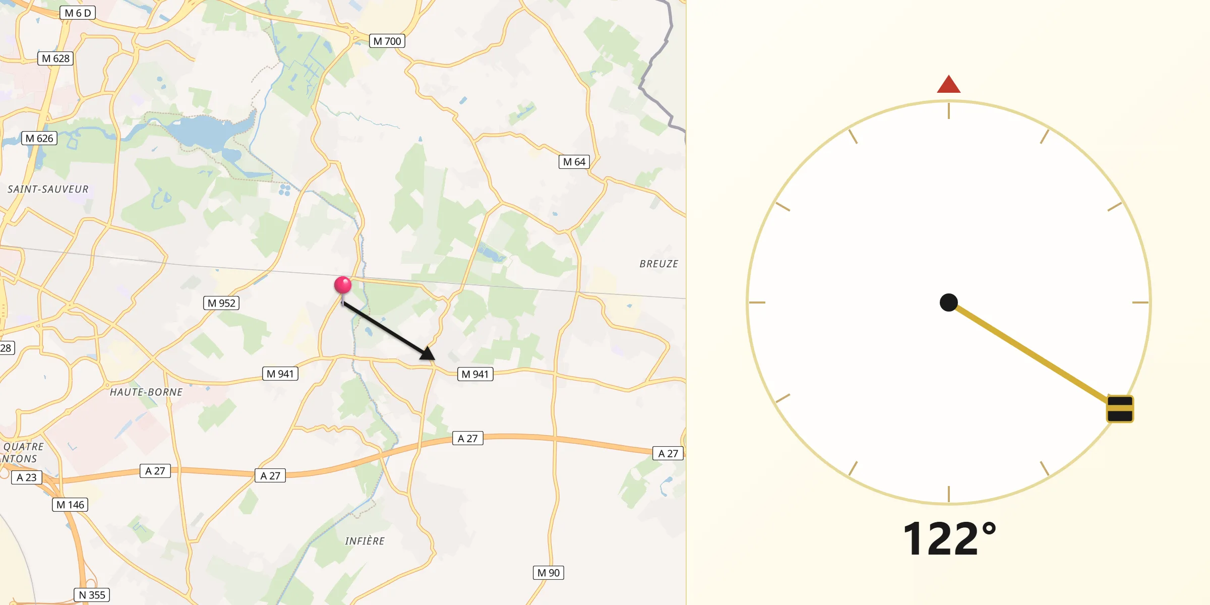 Direction vers la Qibla depuis Tressin