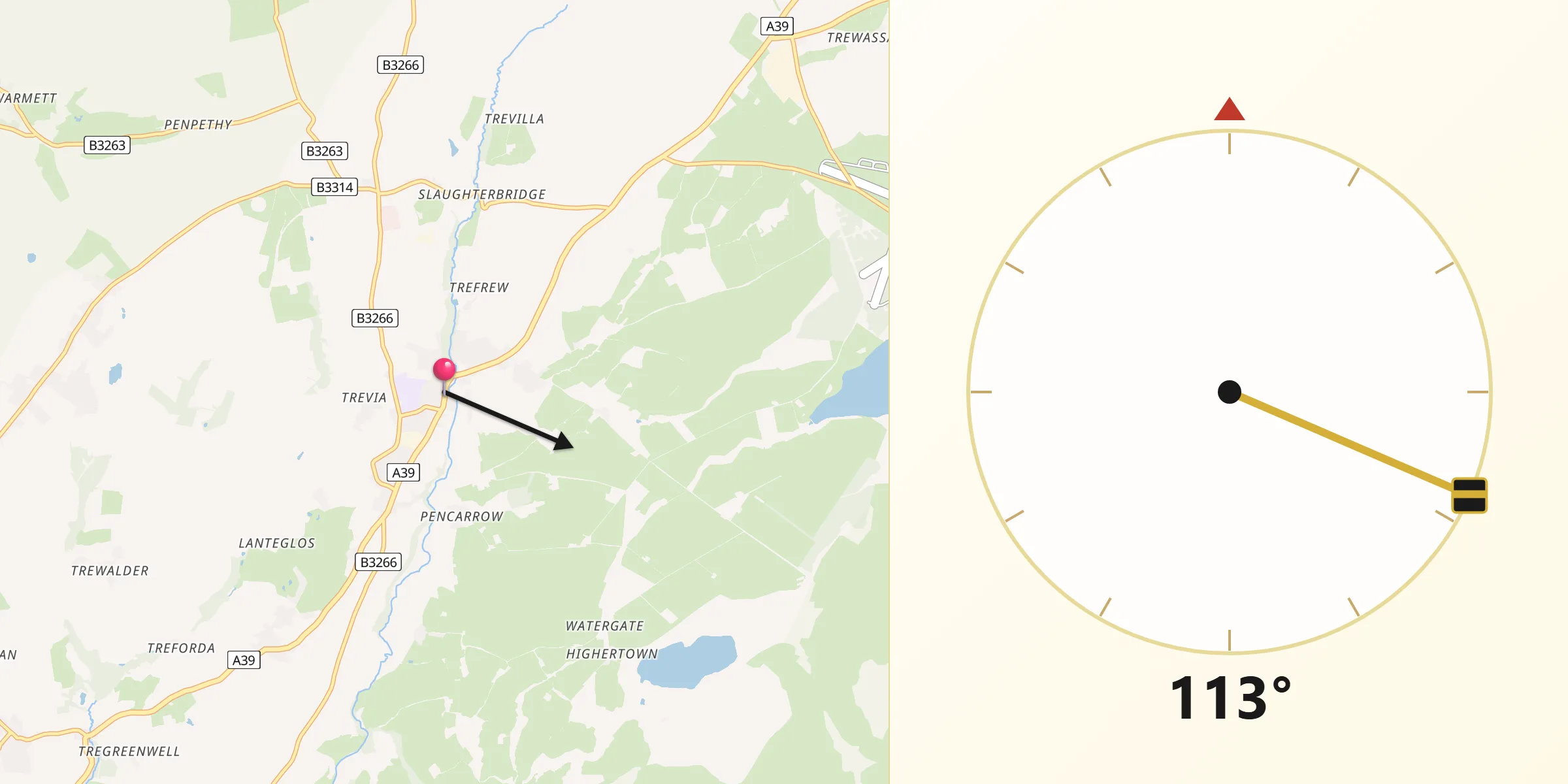 Qibla Direction from Camelford