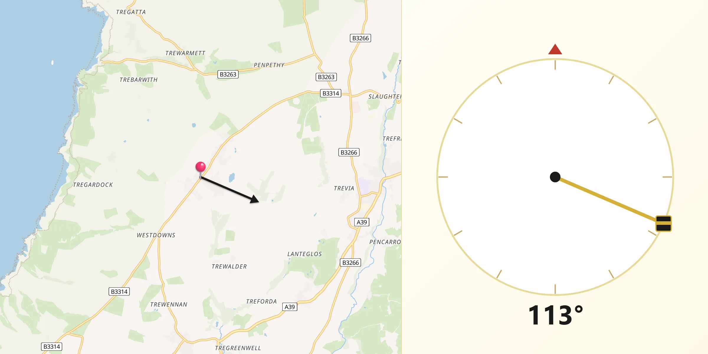 Qibla Direction from Delabole