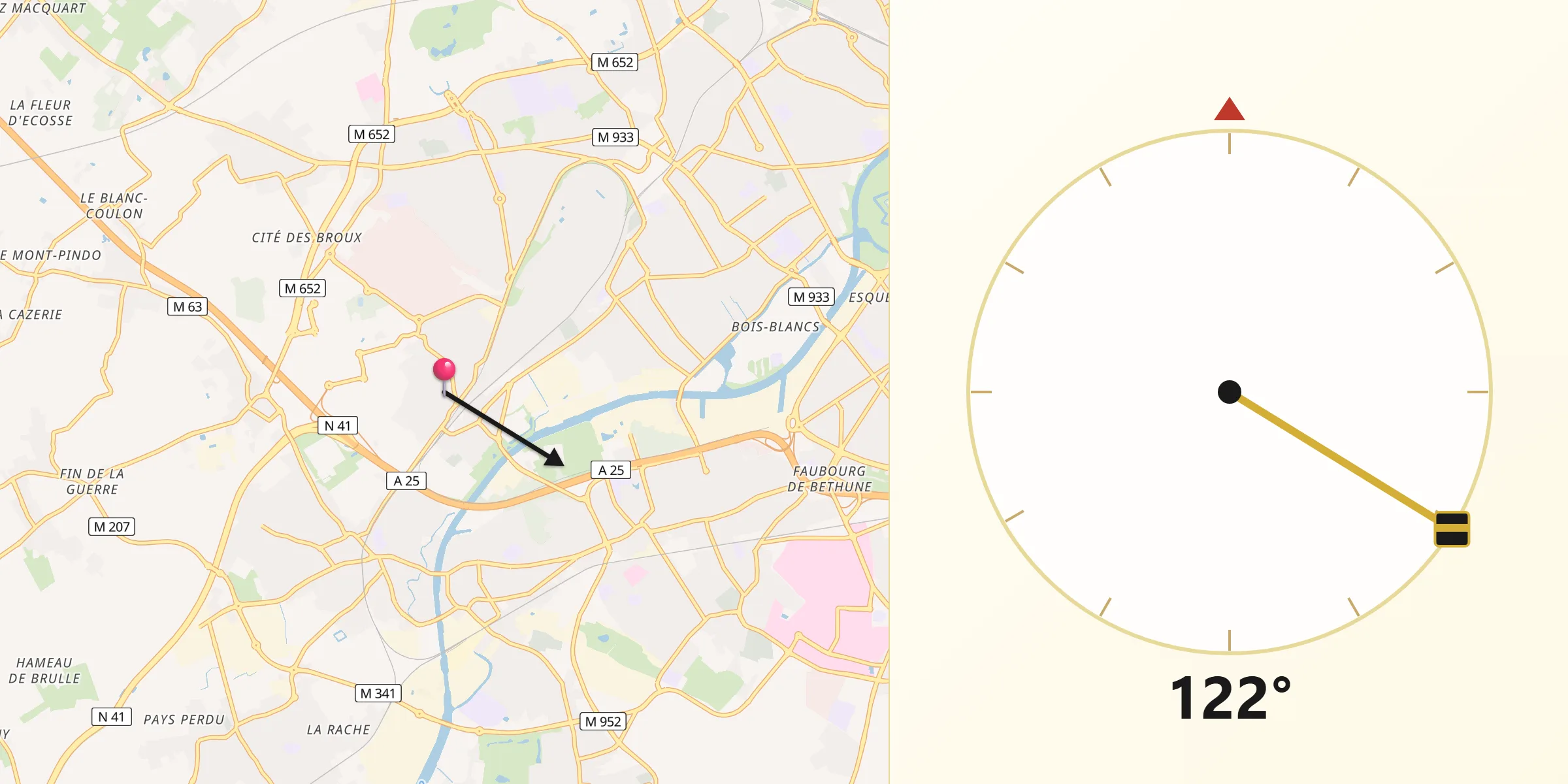 Direction vers la Qibla depuis Sequedin