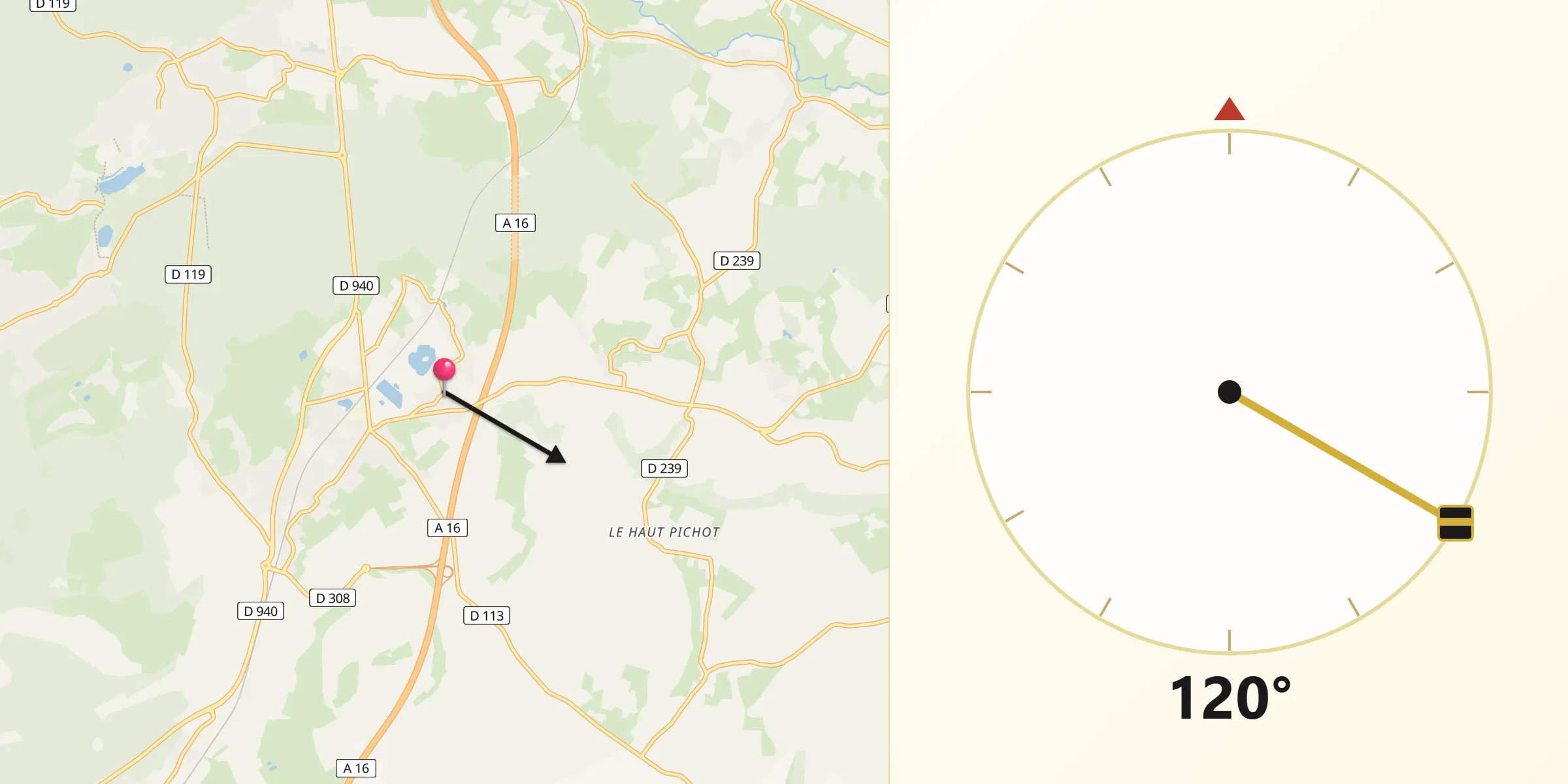 Direction vers la Qibla depuis Nesles