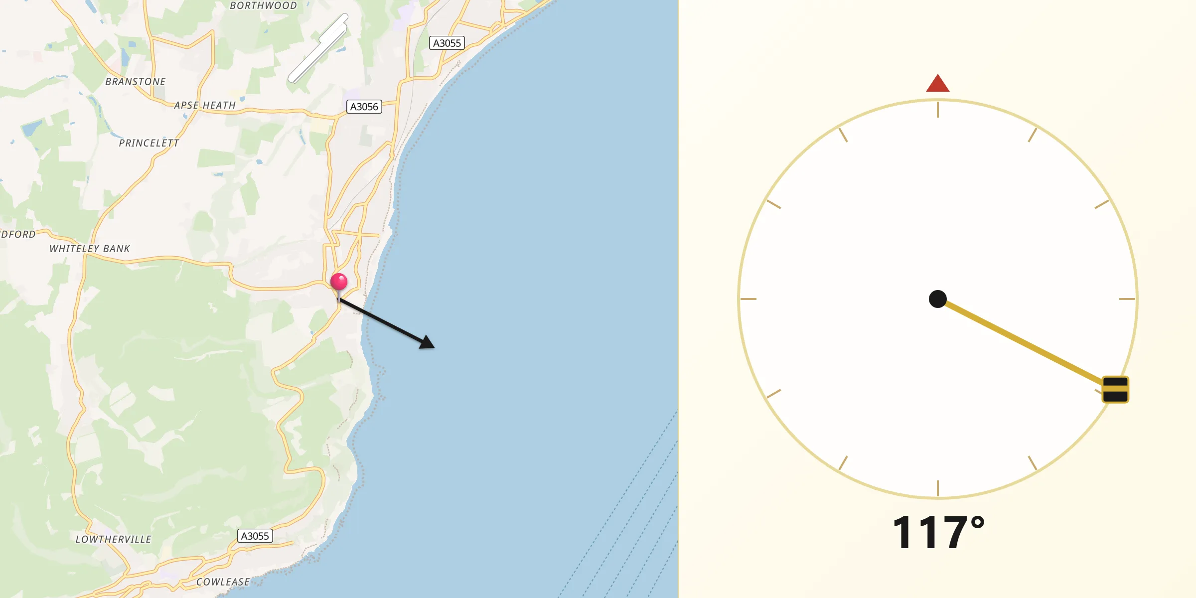 Qibla Direction from Shanklin