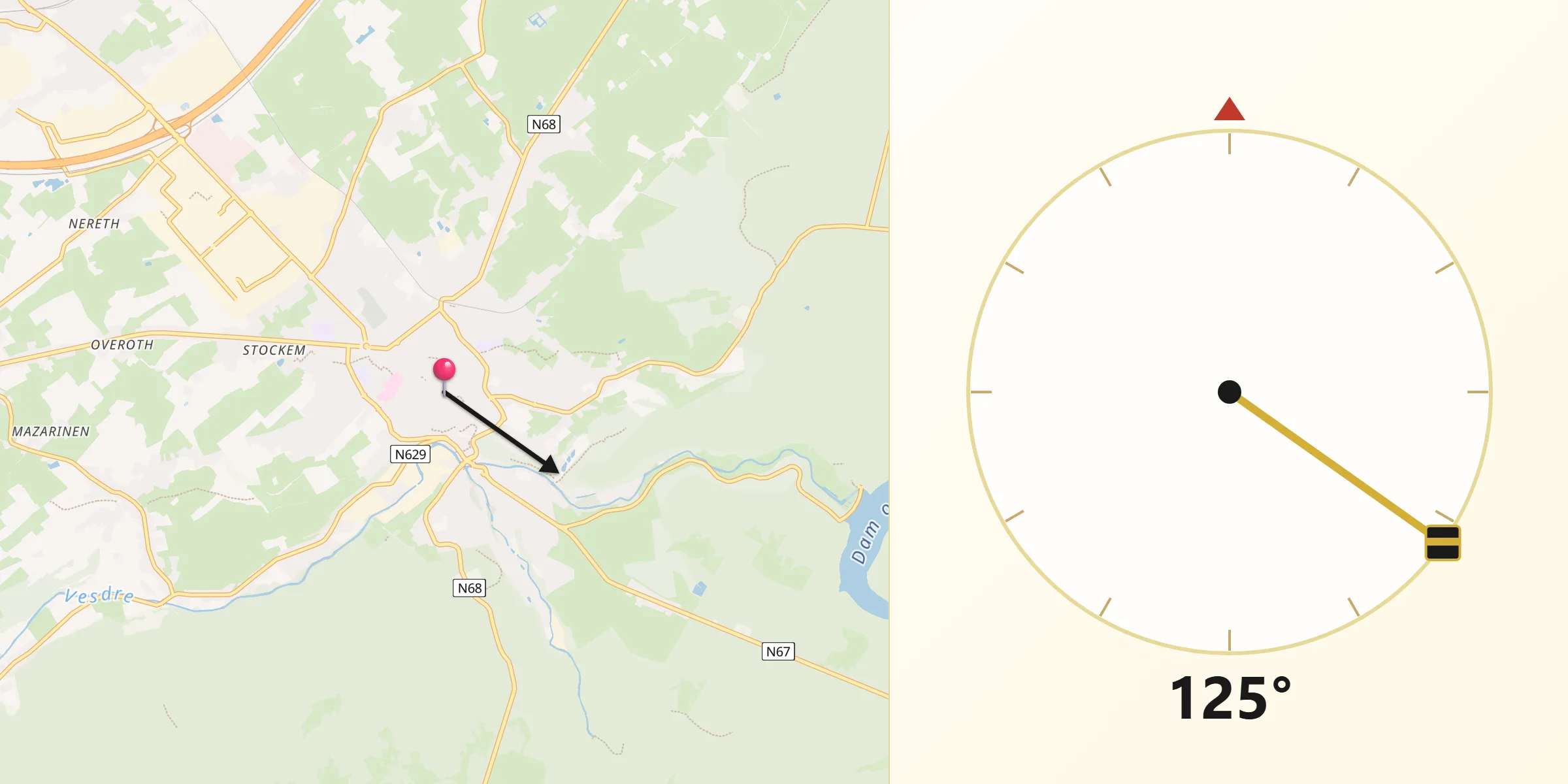Qibla Richting vanaf Eupen