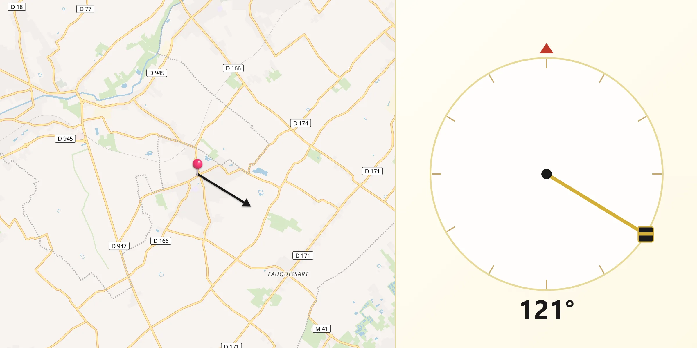 Direction vers la Qibla depuis Laventie