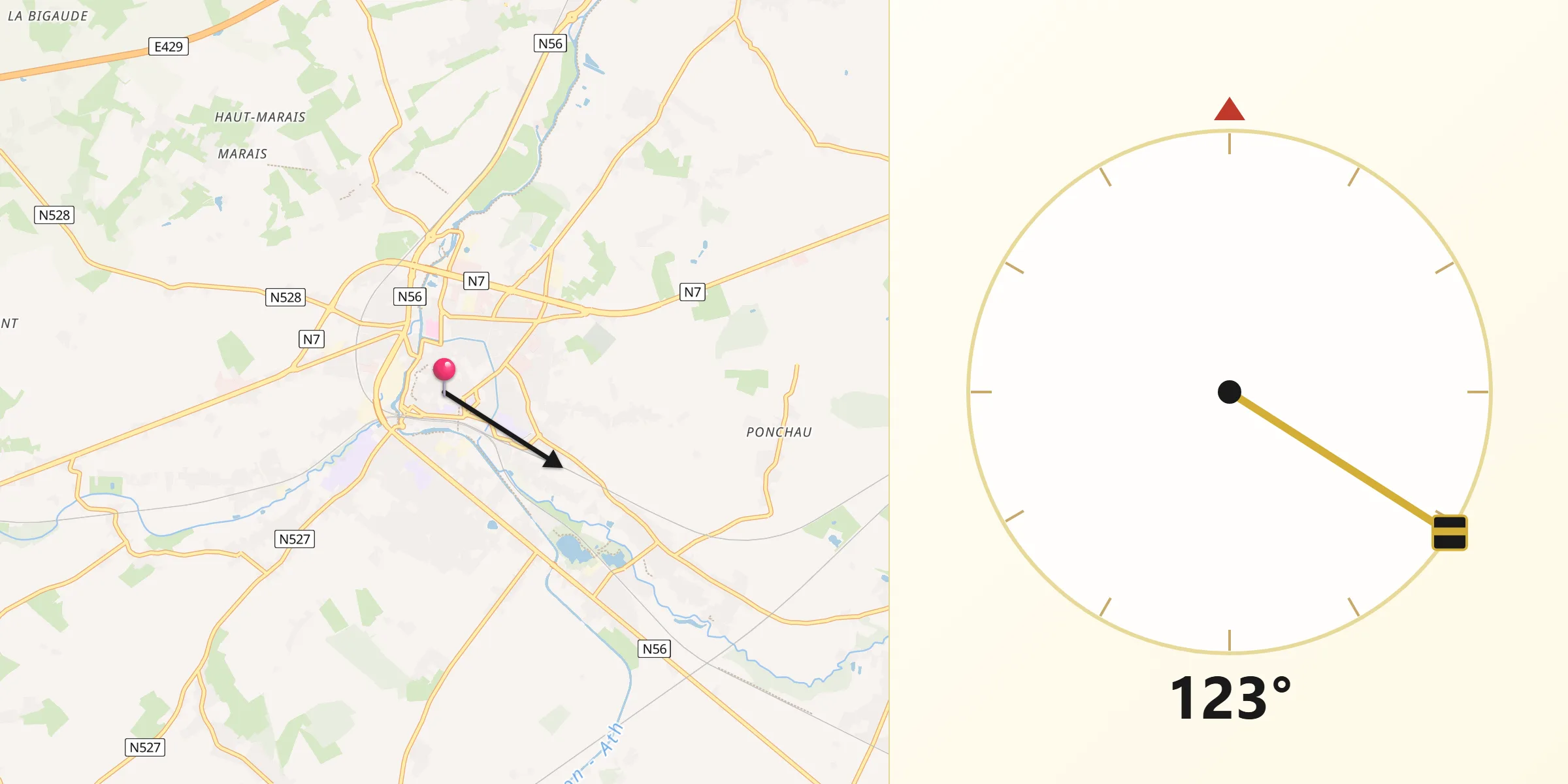 Direction vers la Qibla depuis Ath