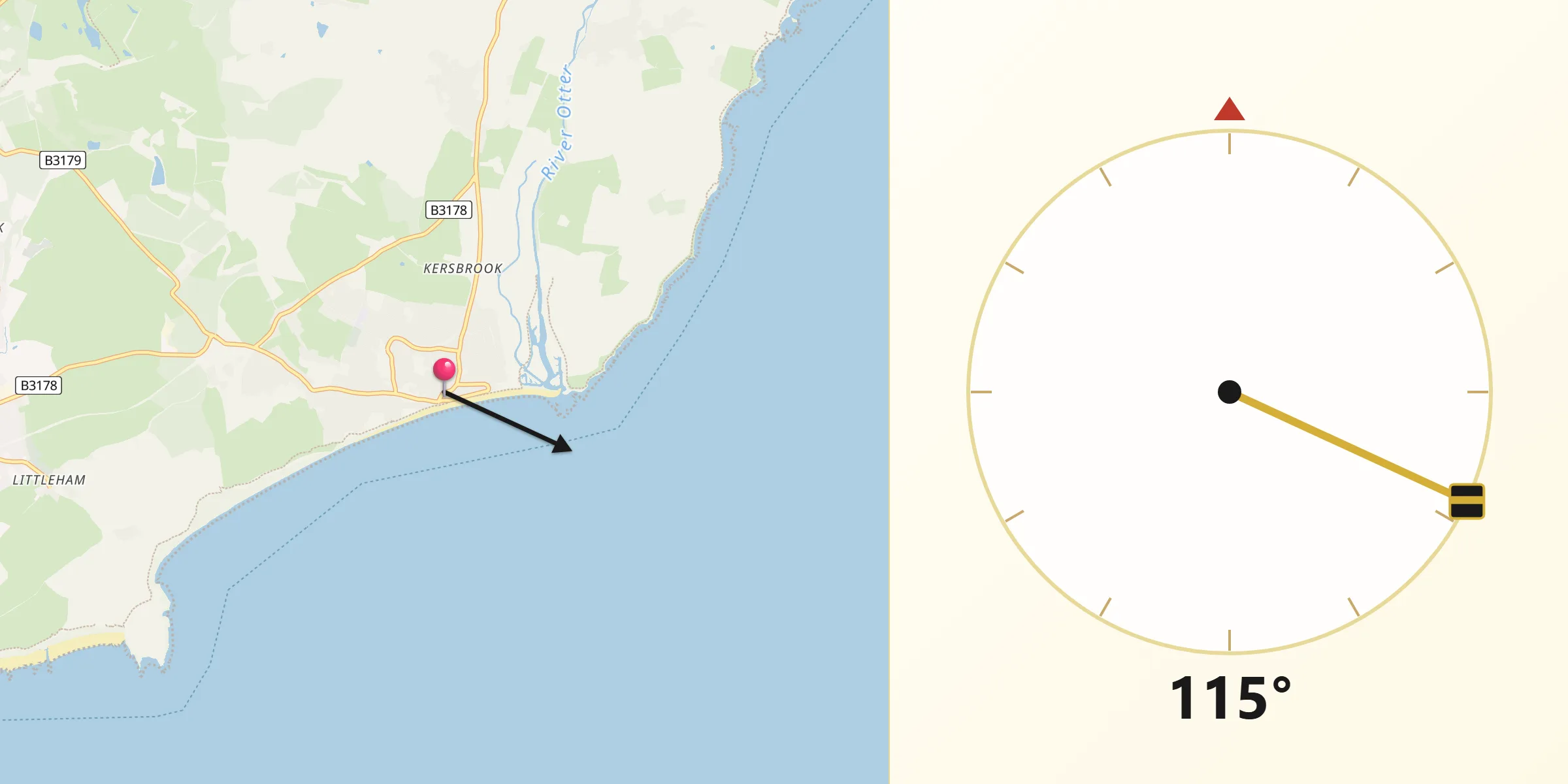 Qibla Direction from Budleigh Salterton