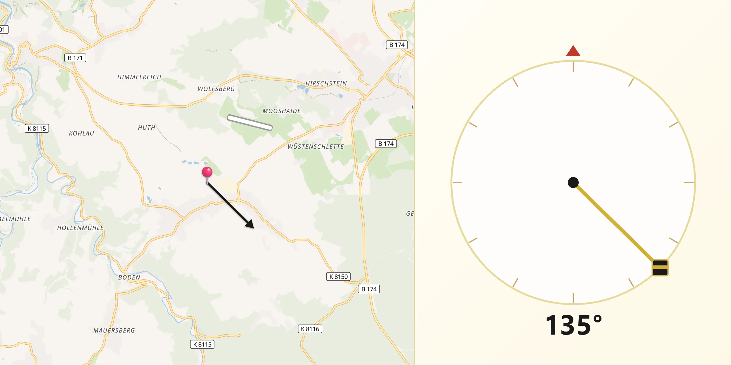 Qibla-Richtung von Großrückerswalde