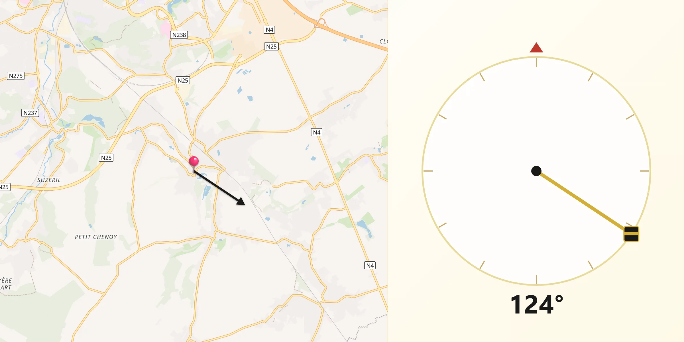 Direction vers la Qibla depuis Mont-Saint-Guibert