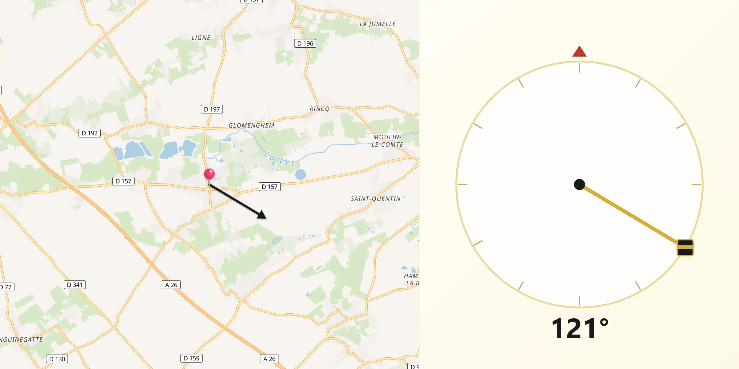 Direction vers la Qibla depuis Mametz