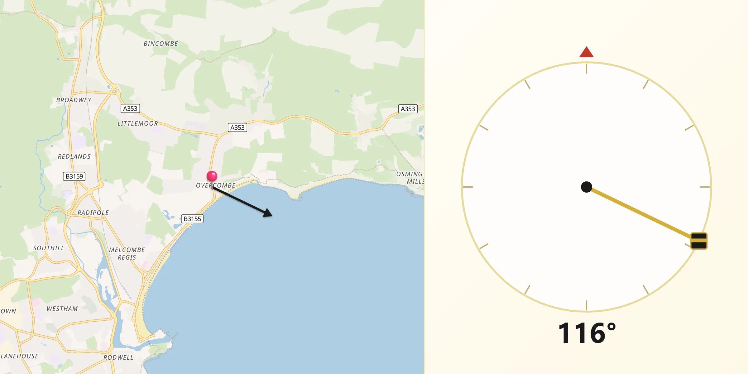Qibla Direction from Overcombe