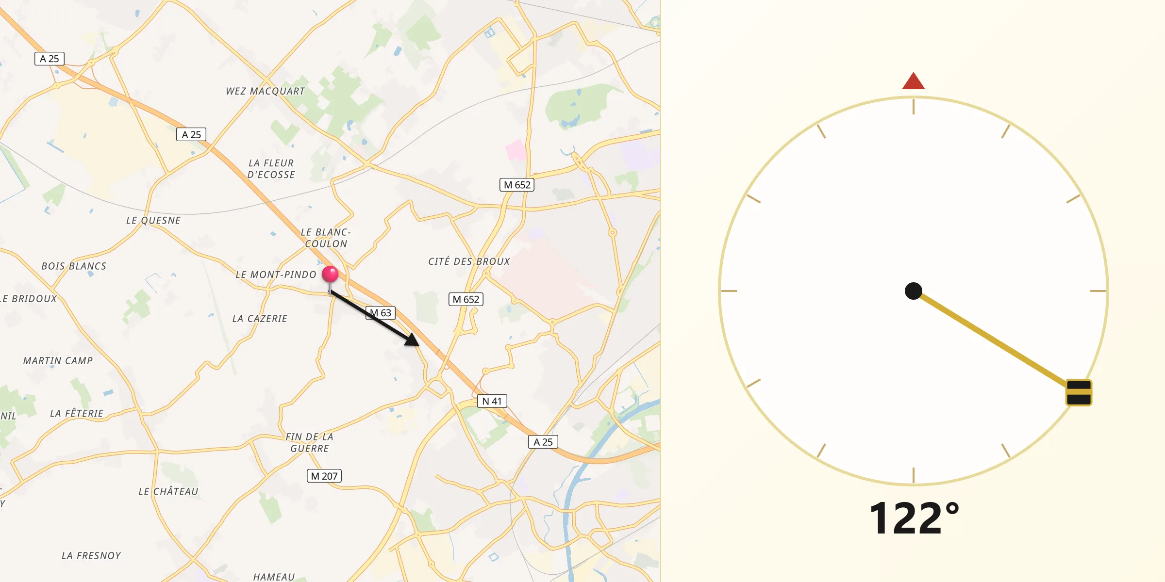 Direction vers la Qibla depuis Ennetières-en-Weppes