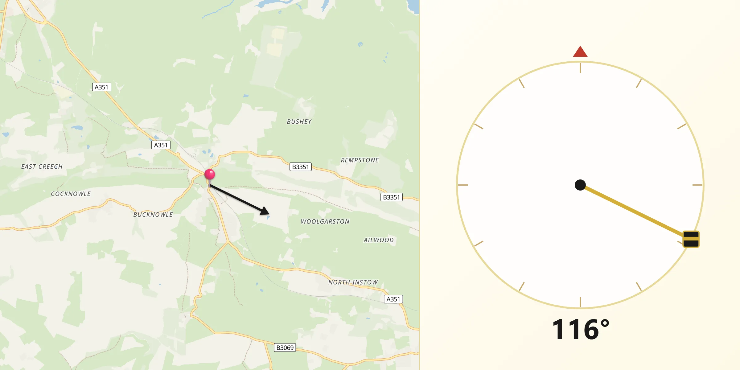 Qibla Direction from Corfe Castle