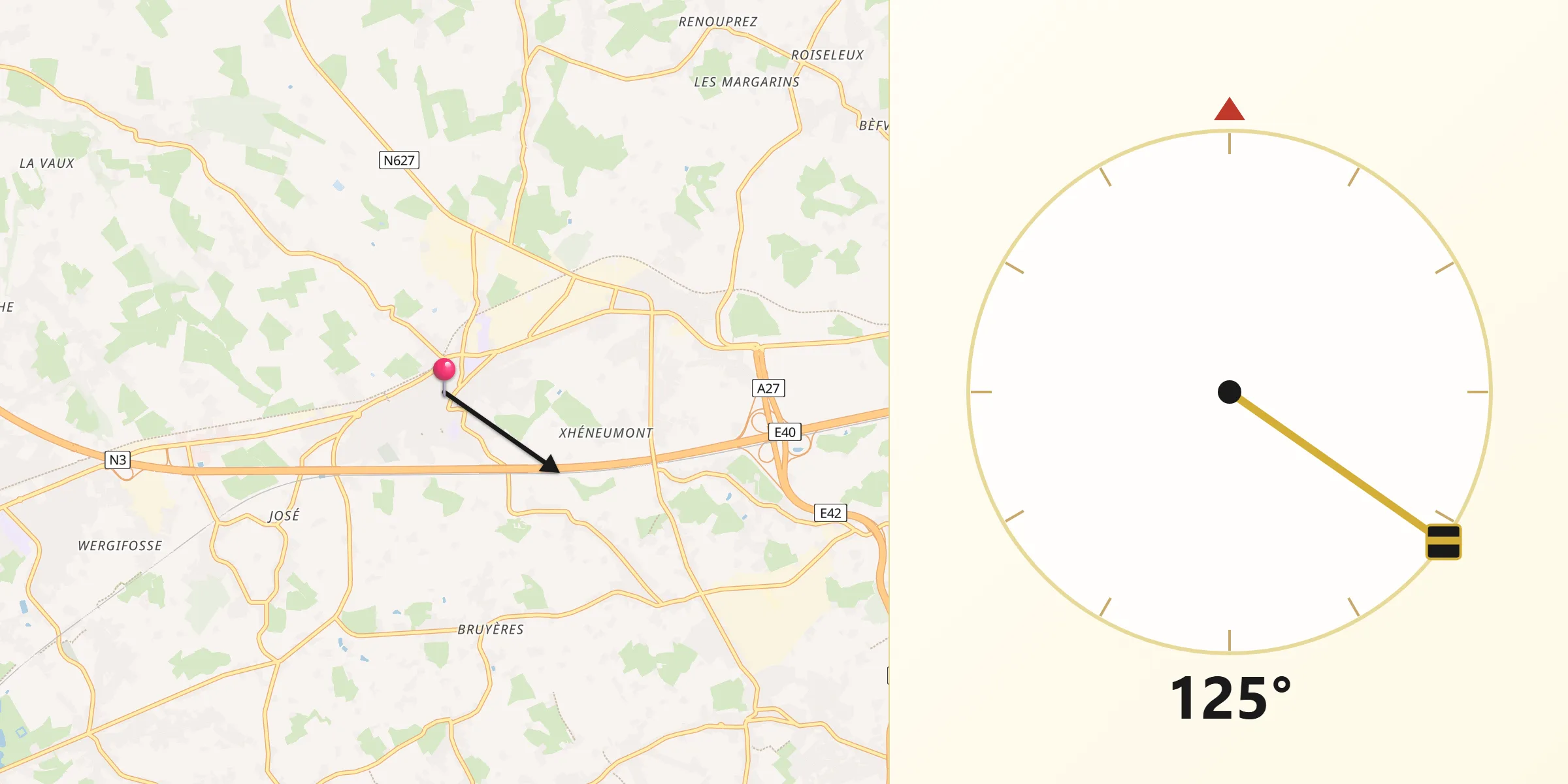Direction vers la Qibla depuis Herve