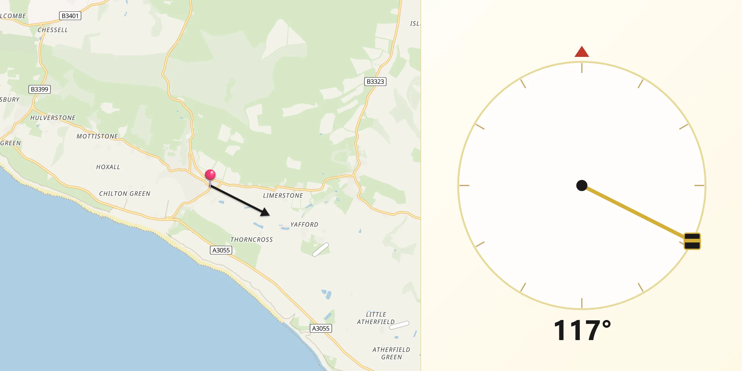Qibla Direction from Brighstone