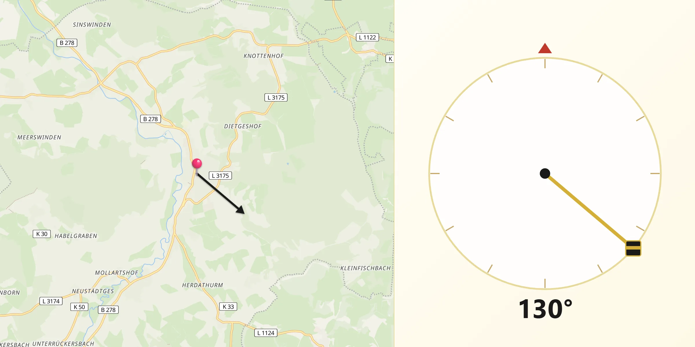 Qibla-Richtung von Tann (Rhön)