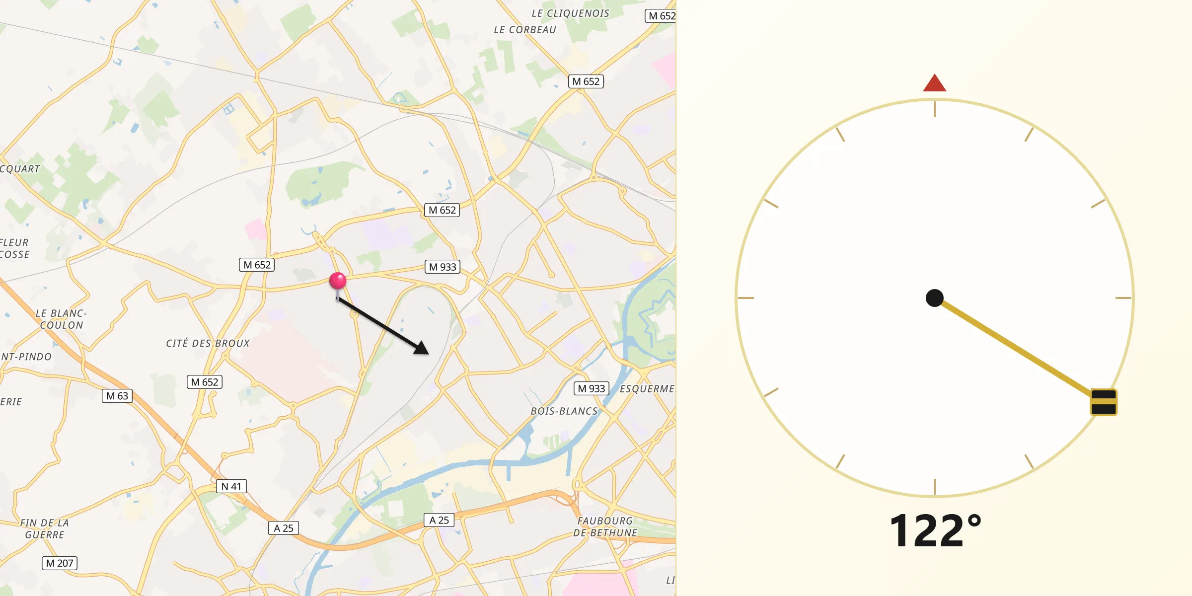 Direction vers la Qibla depuis Lomme