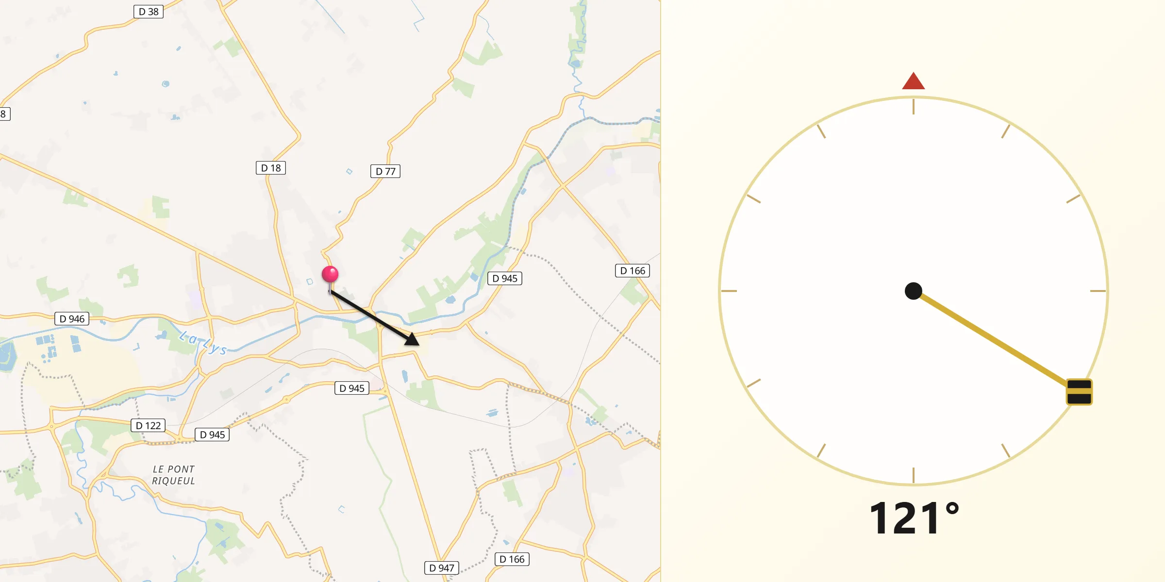 Direction vers la Qibla depuis Estaires