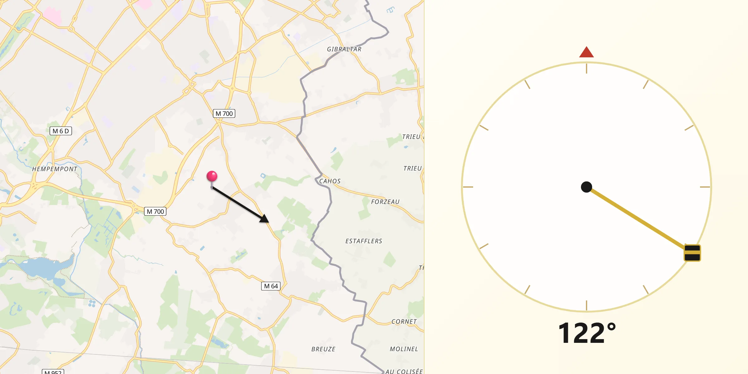 Direction vers la Qibla depuis Sailly-lez-Lannoy