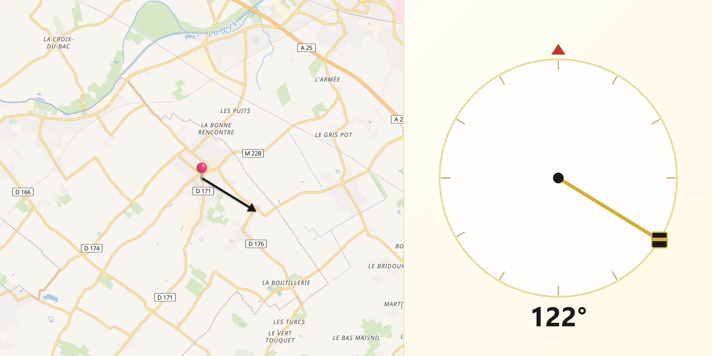 Direction vers la Qibla depuis Fleurbaix