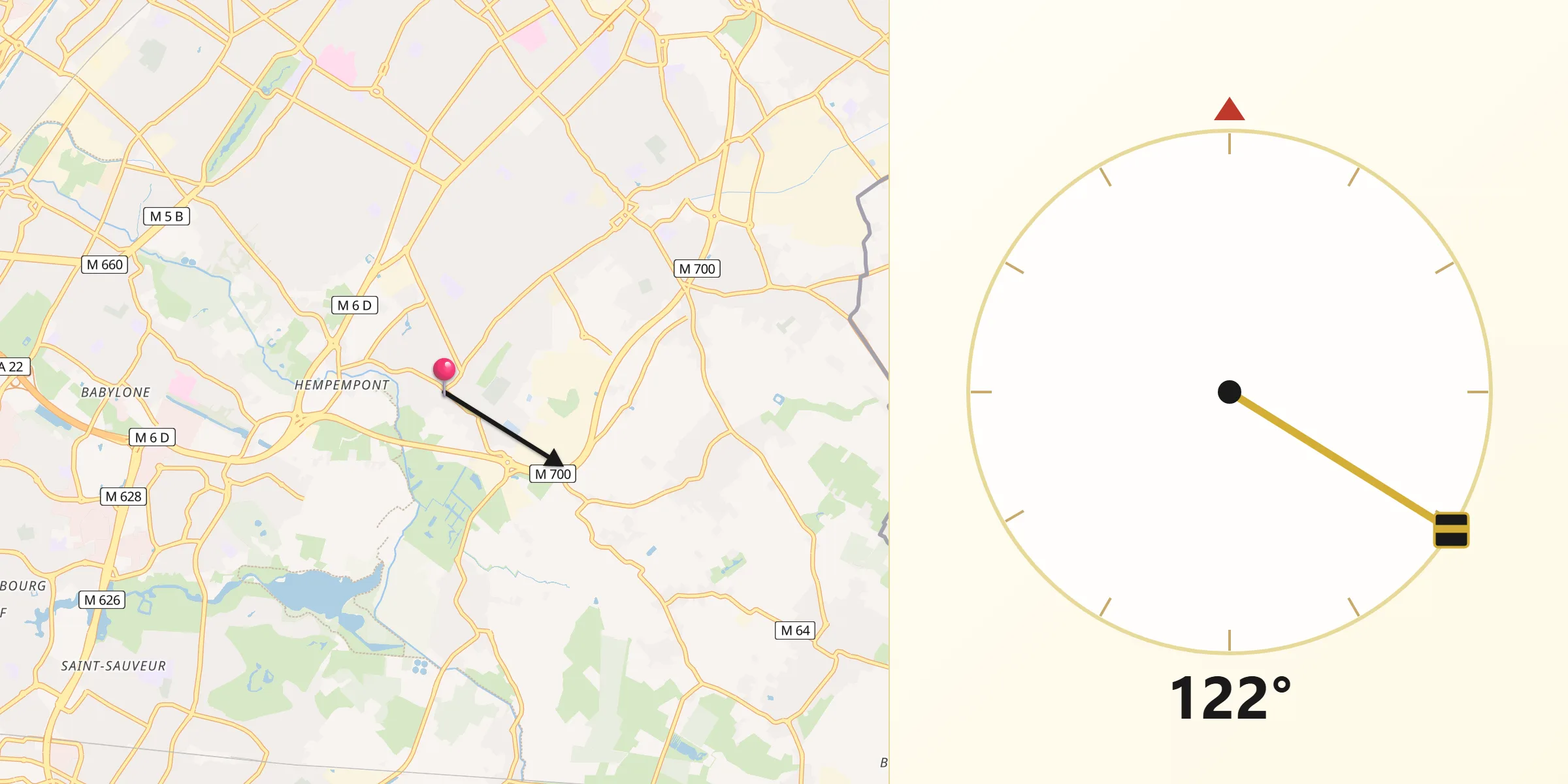 Direction vers la Qibla depuis Hem