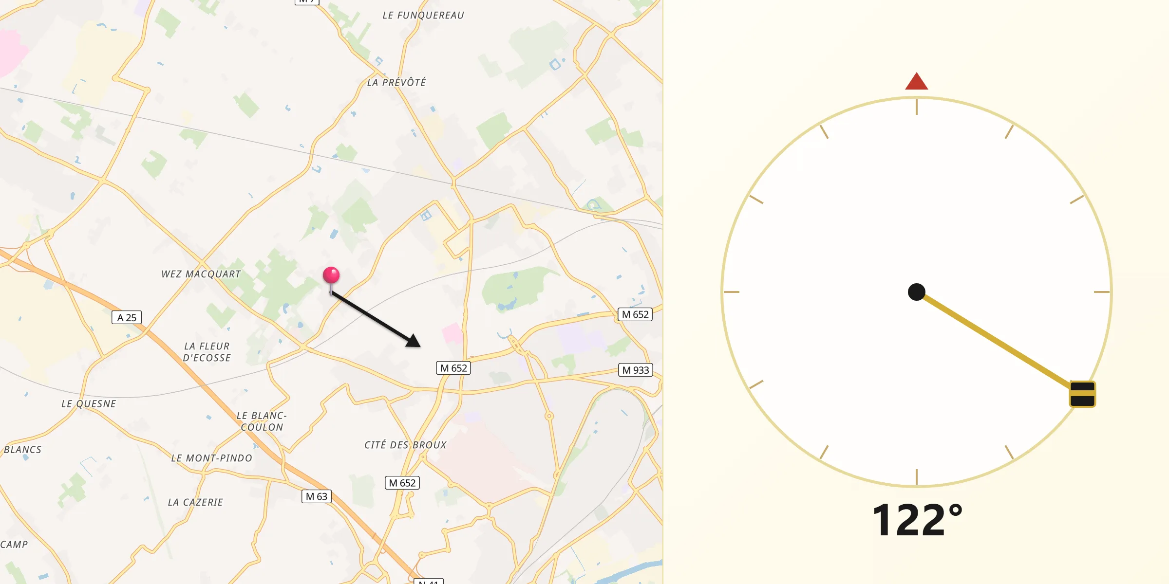 Direction vers la Qibla depuis Prémesques