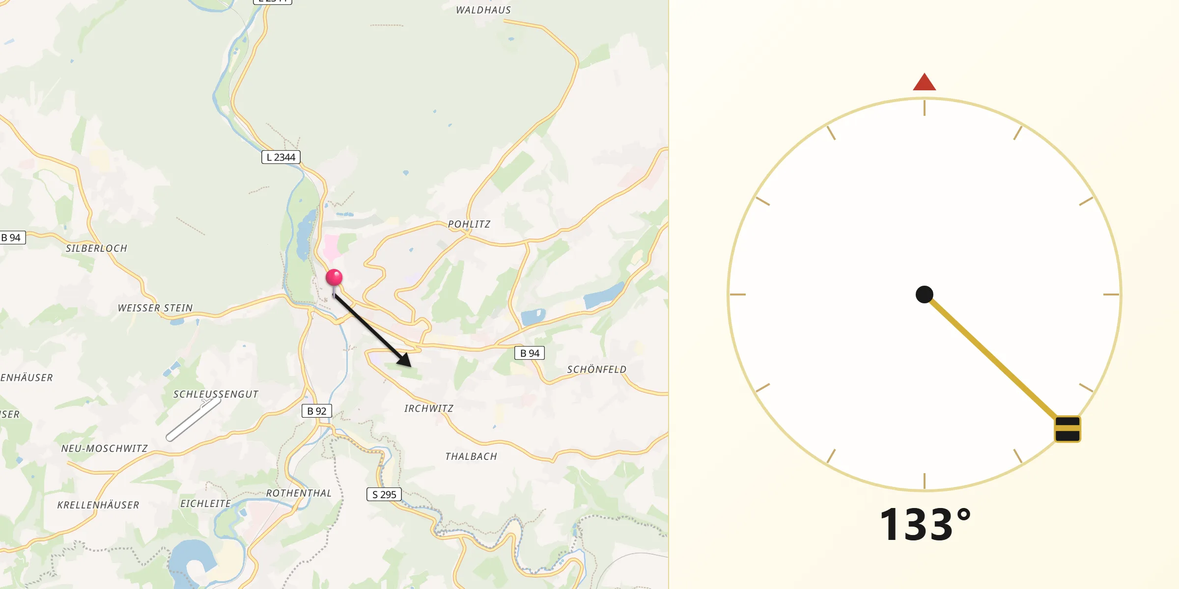 Qibla-Richtung von Greiz