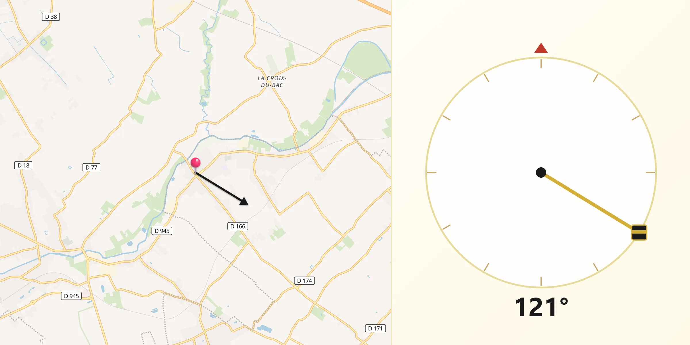Direction vers la Qibla depuis Sailly-sur-la-Lys