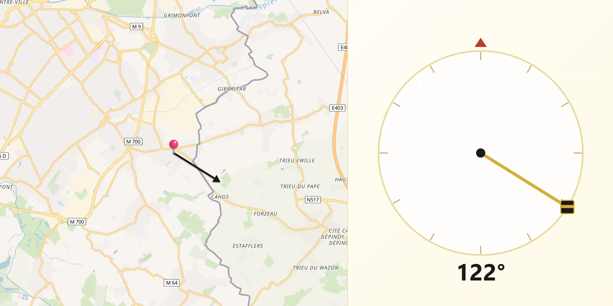 Direction vers la Qibla depuis Toufflers