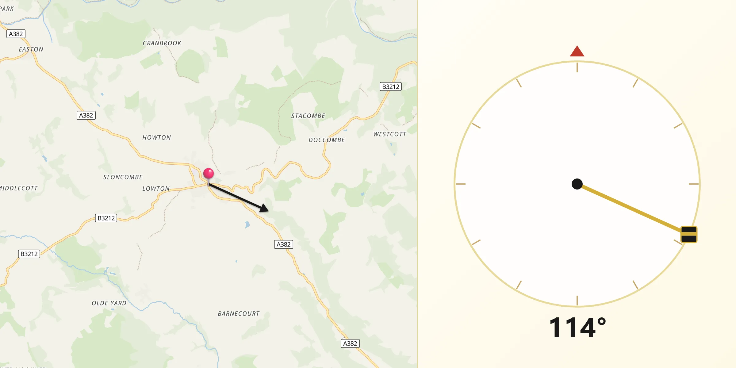 Qibla Direction from Moretonhampstead