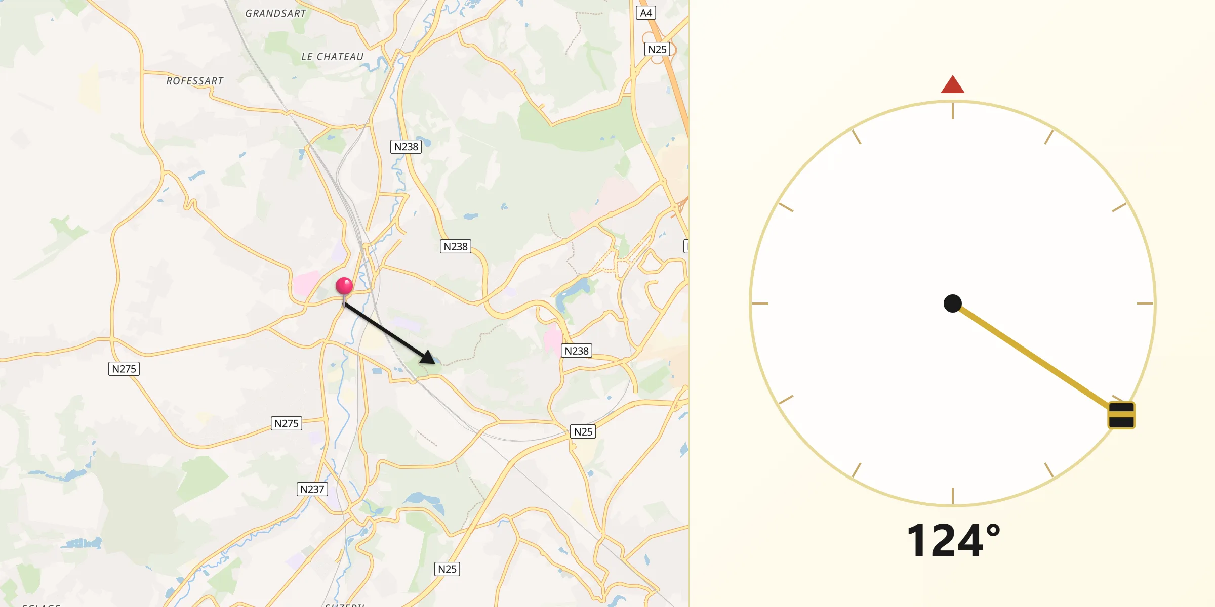 Qibla Richting vanaf Ottignies