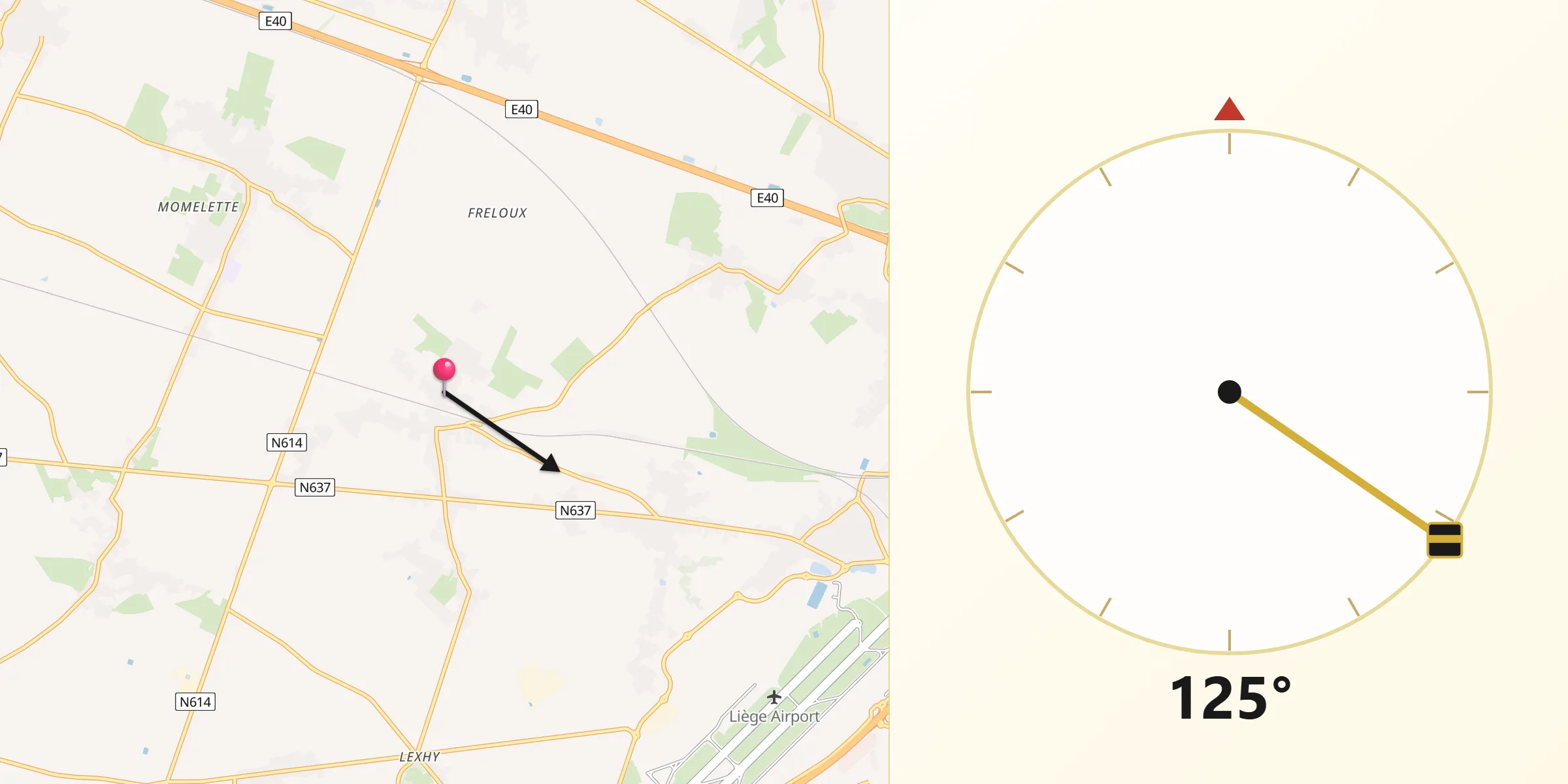 Qibla Richting vanaf Fexhe-le-Haut-Clocher