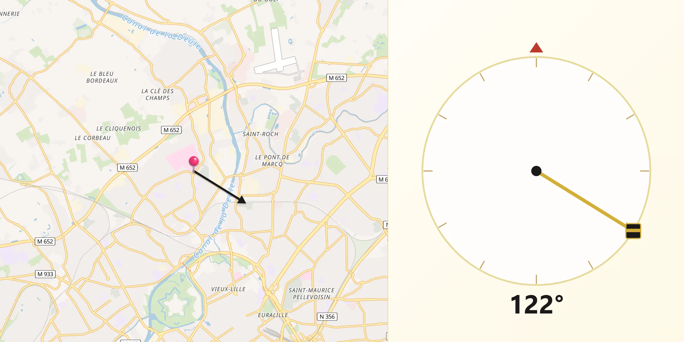 Direction vers la Qibla depuis Saint-André-lez-Lille